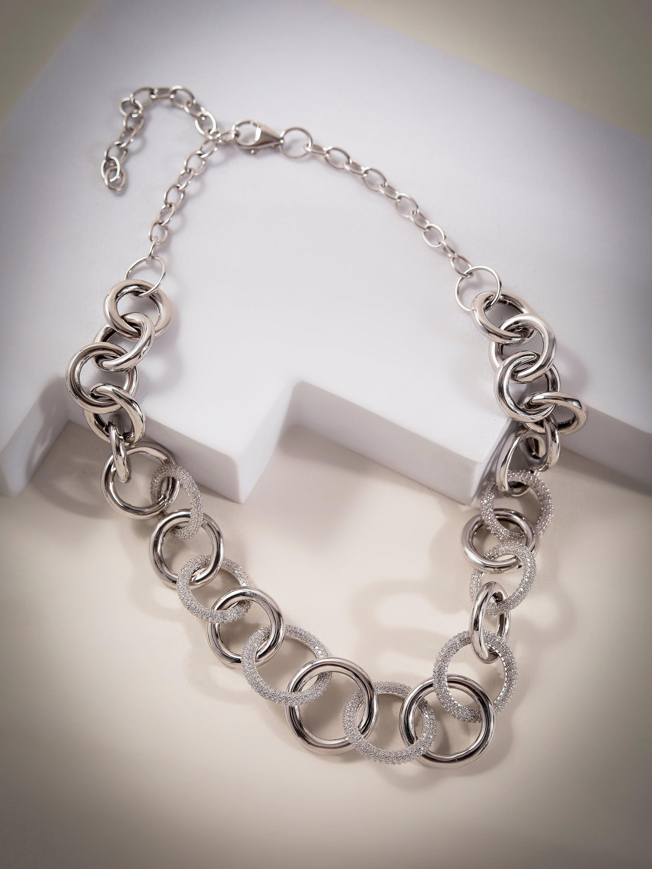 Dazzling Cubic Curb Silver Necklace - Diavo Jewels