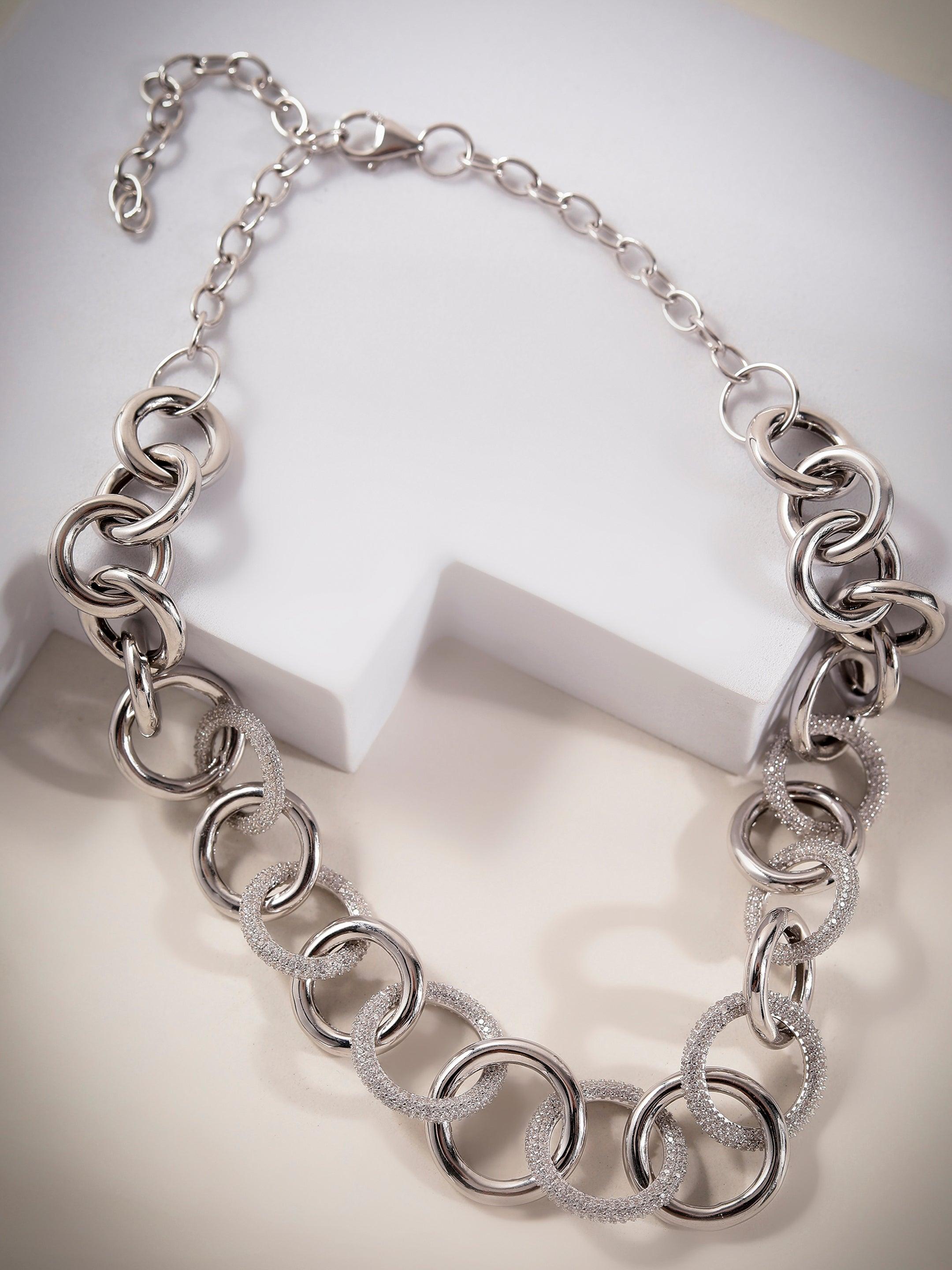 Dazzling Cubic Curb Silver Necklace - Diavo Jewels