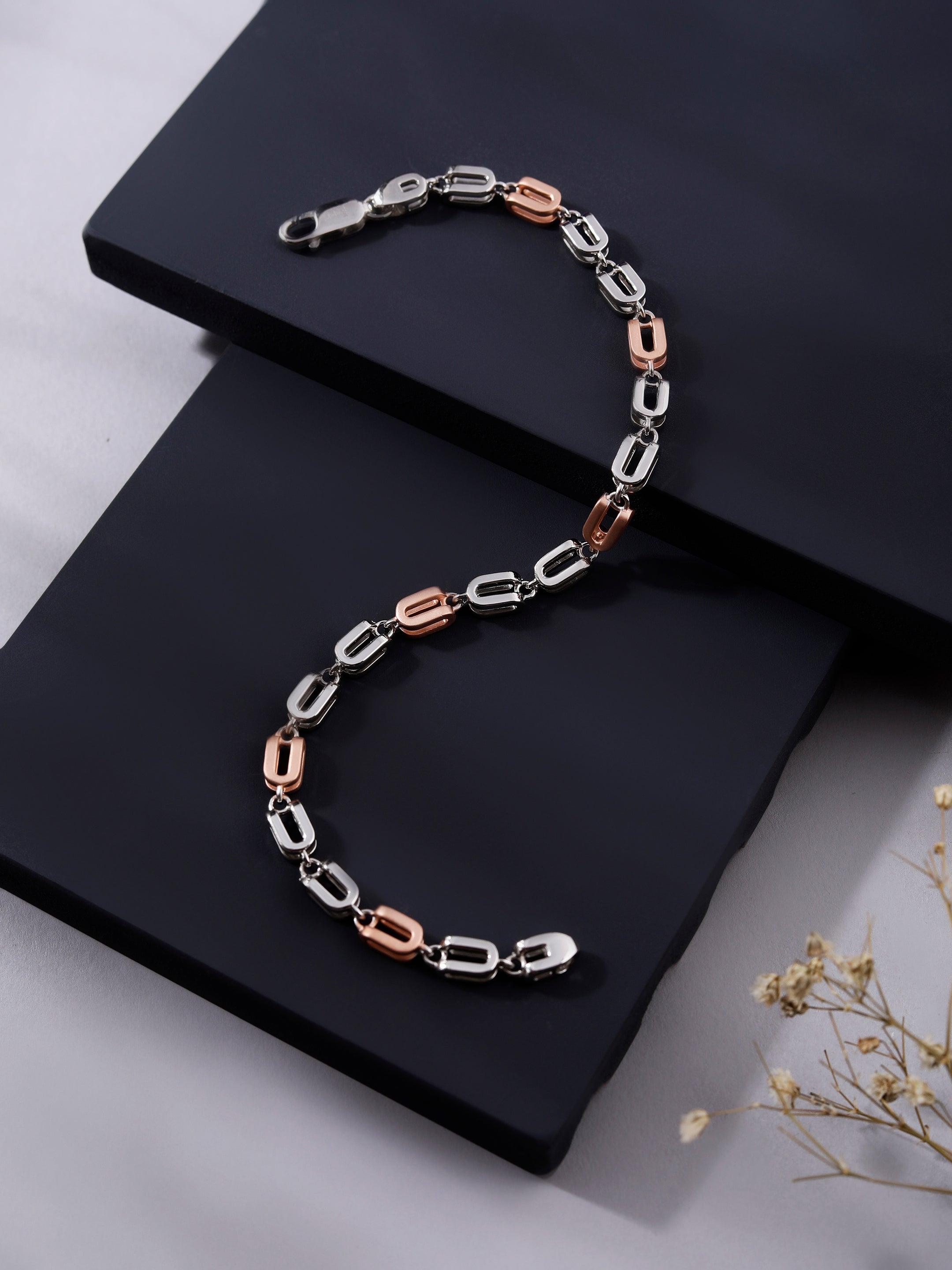 Pinnacle Prestige Two-Tone Men's Silver Bracelet - Diavo Jewels