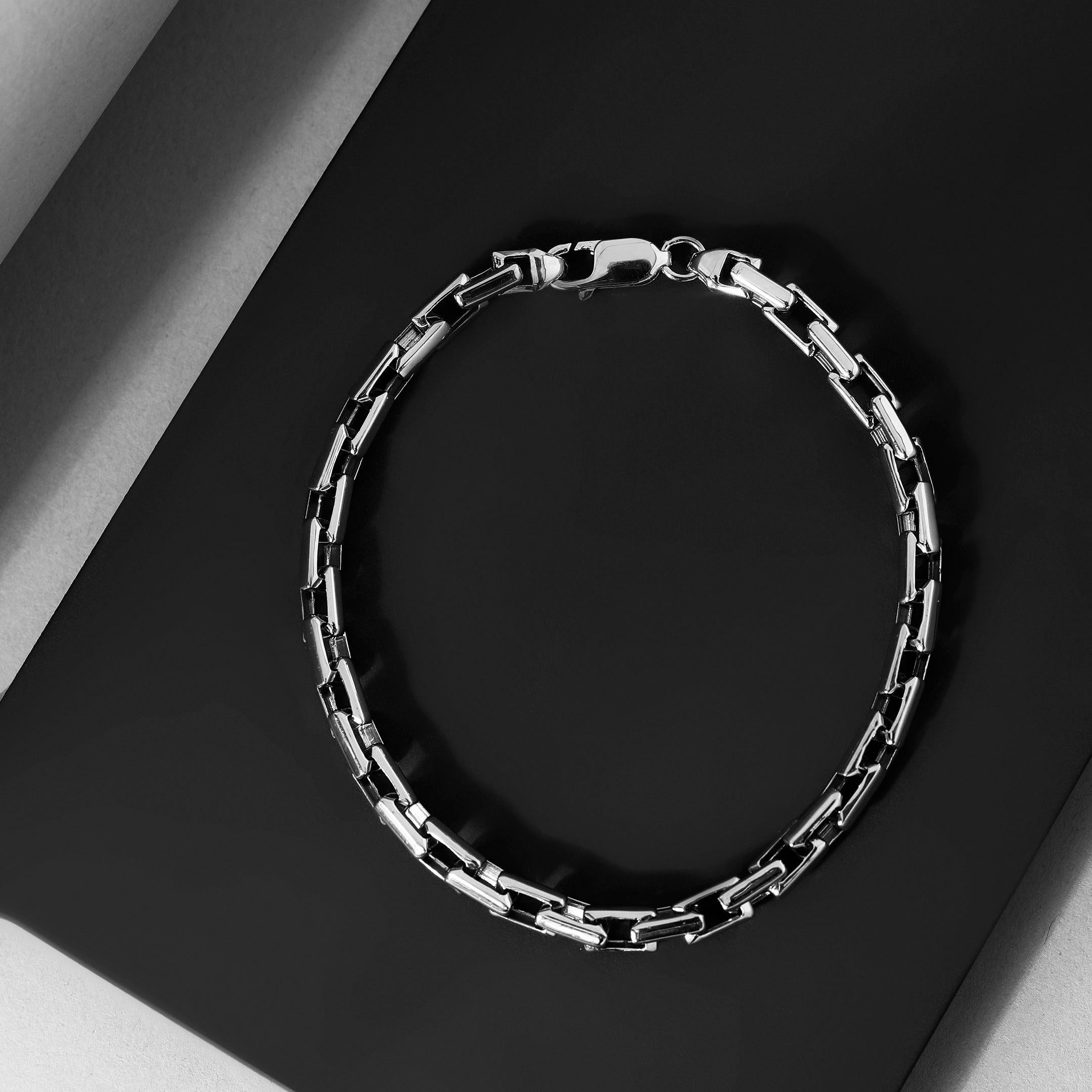 Nomad Wanderer Curb Rhodium Plated Men's Silver Bracelet - Diavo Jewels
