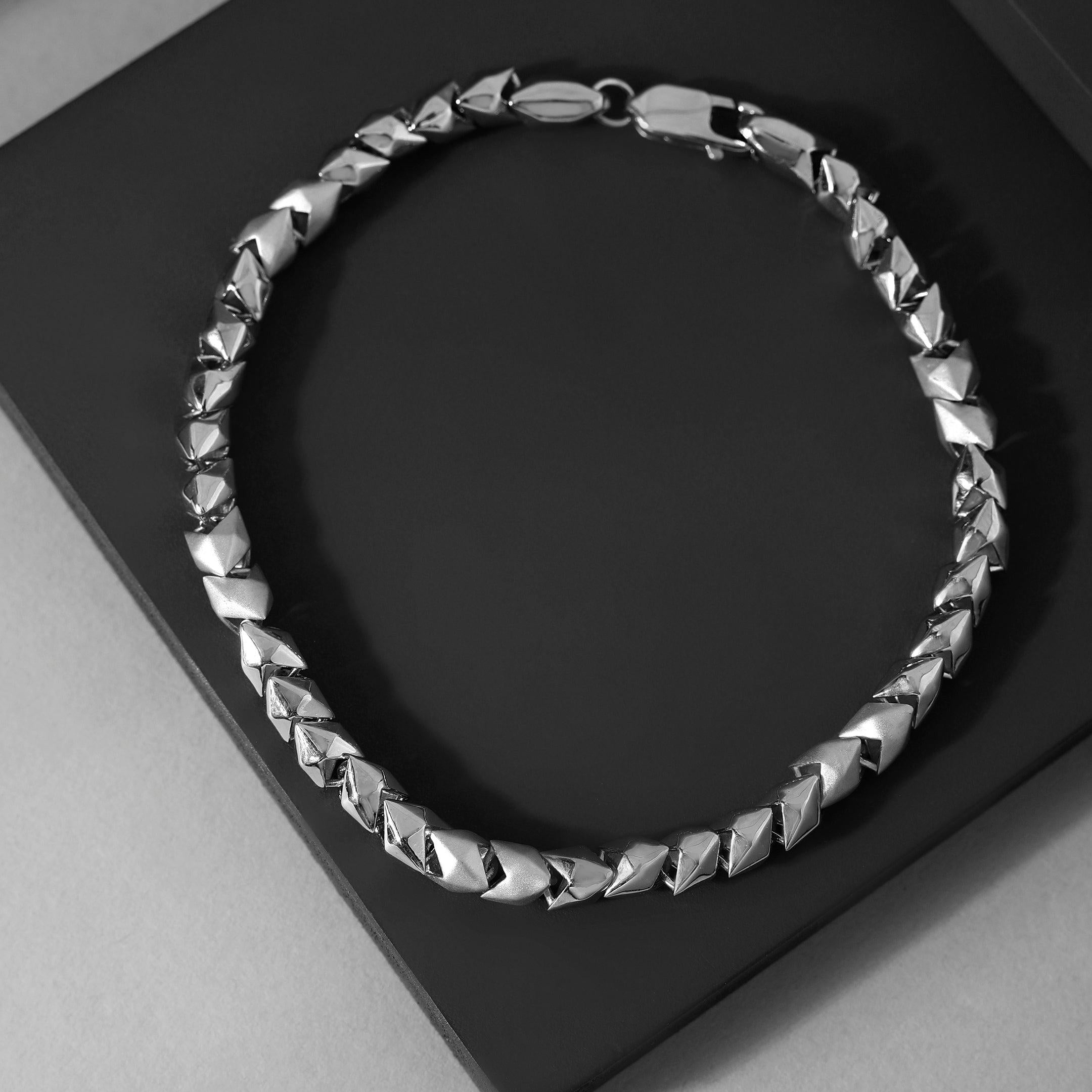 Maverick Block Rhodium Plated Men's Silver Bracelet - Diavo Jewels