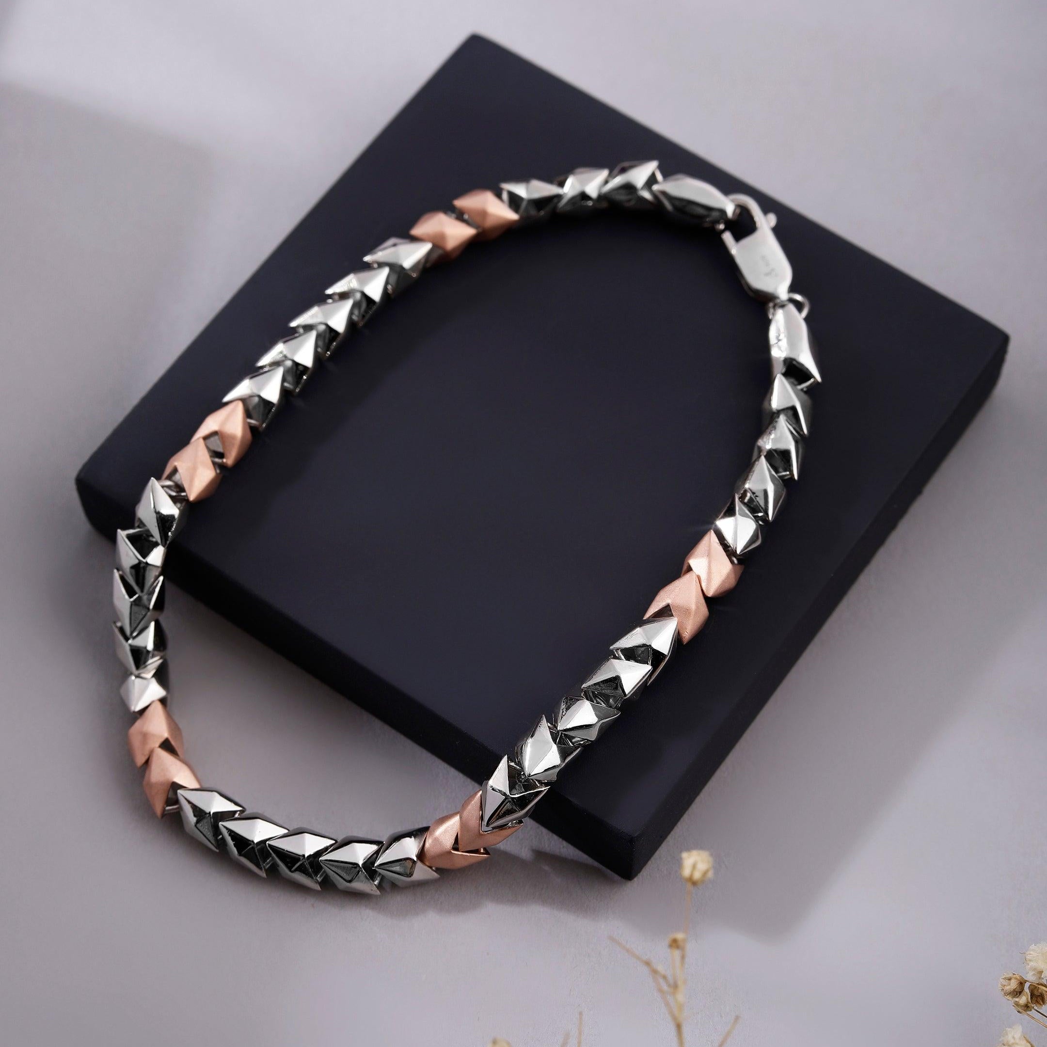 Maverick Block Two-Tone Men's Silver Bracelet - Diavo Jewels