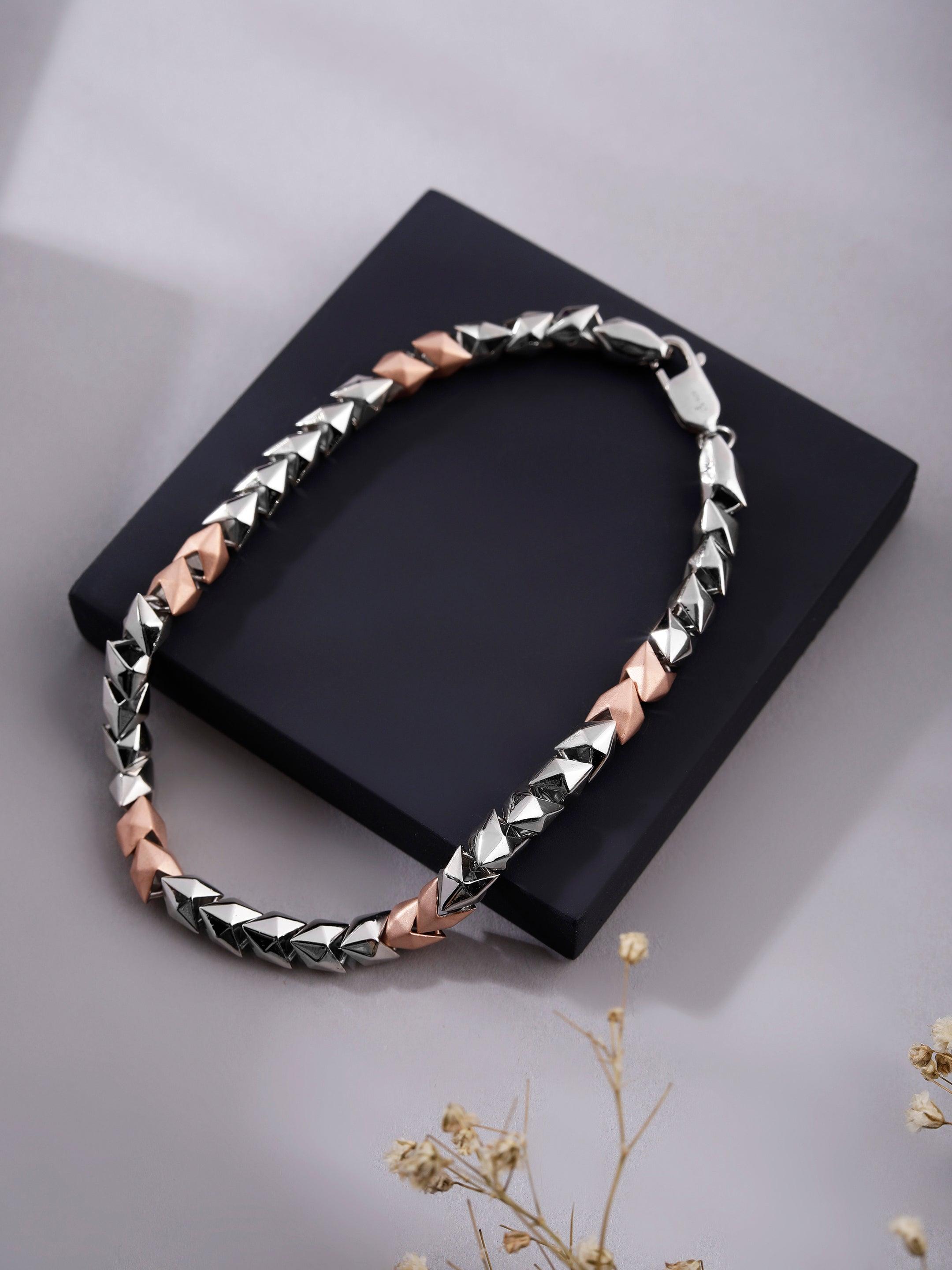 Maverick Block Two-Tone Men's Silver Bracelet - Diavo Jewels