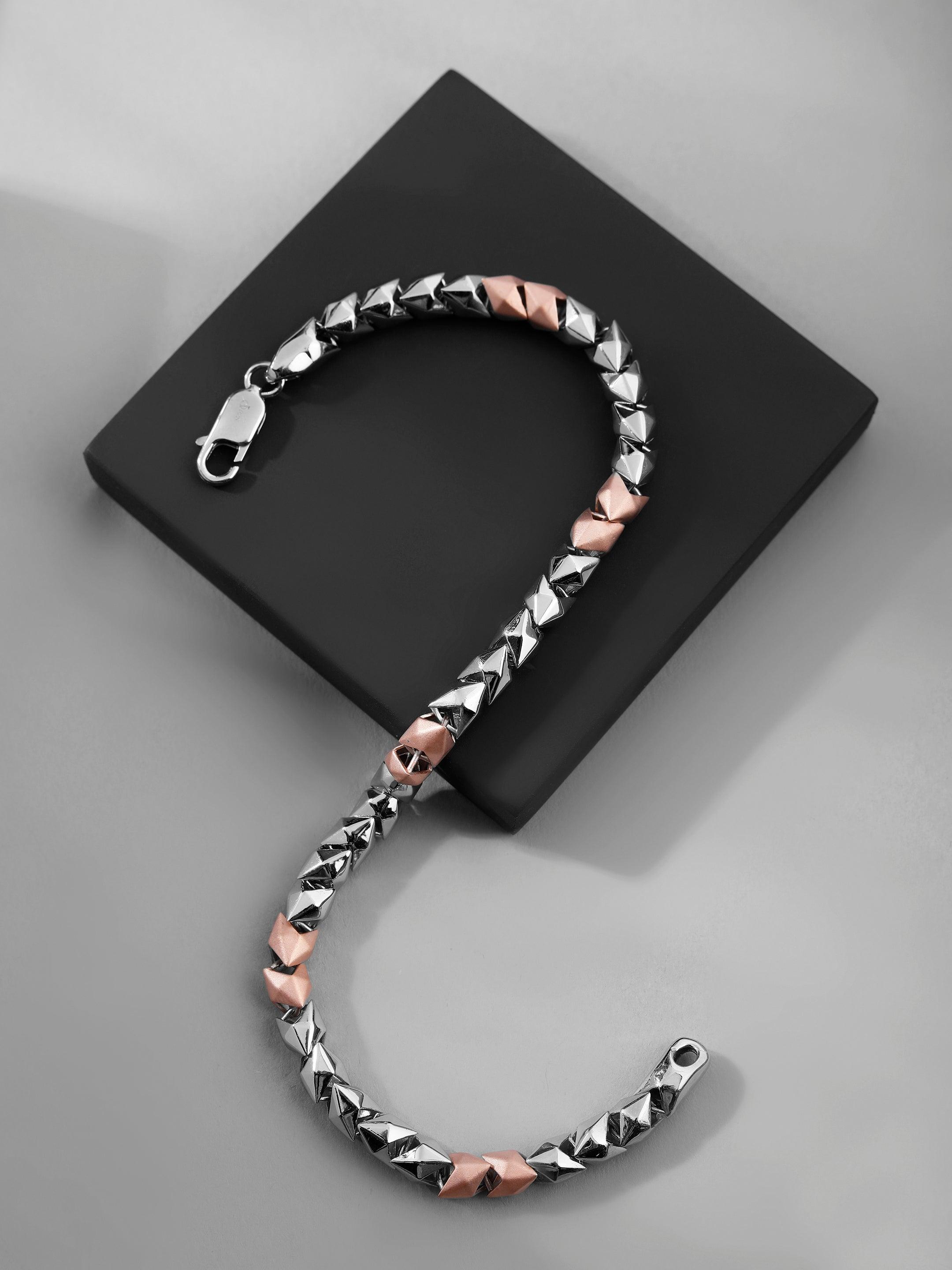 Maverick Block Two-Tone Men's Silver Bracelet - Diavo Jewels
