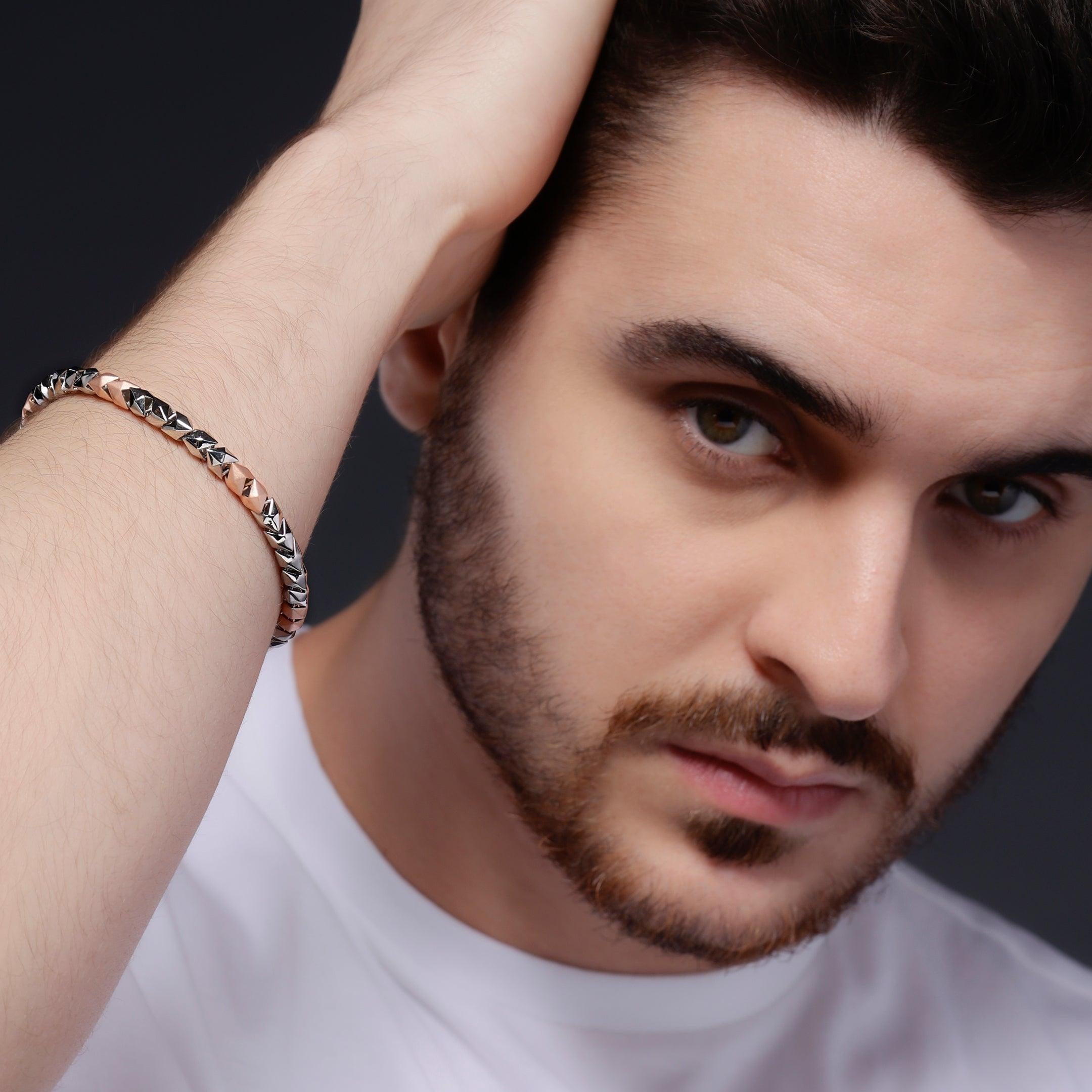 Maverick Block Two-Tone Men's Silver Bracelet - Diavo Jewels