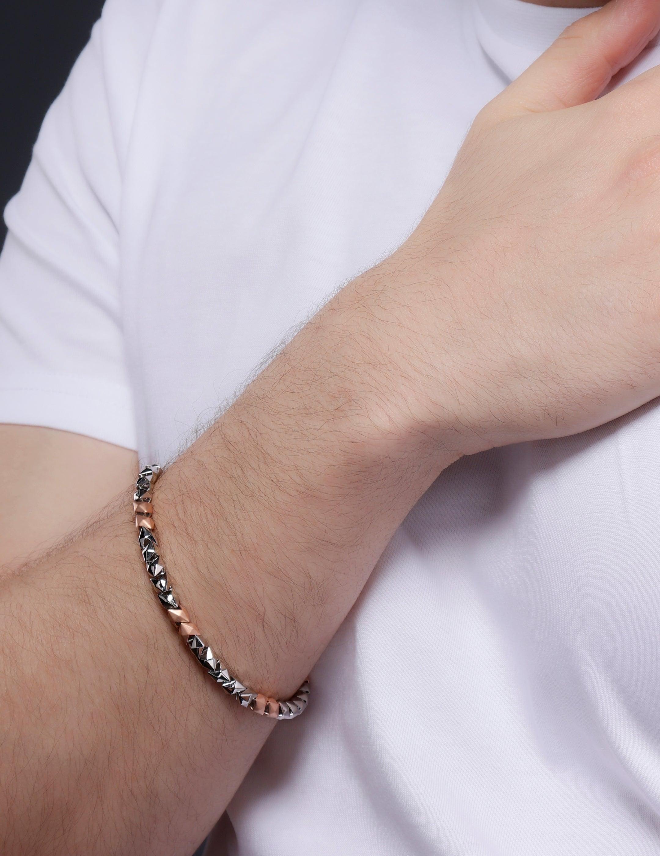 Maverick Block Two-Tone Men's Silver Bracelet - Diavo Jewels
