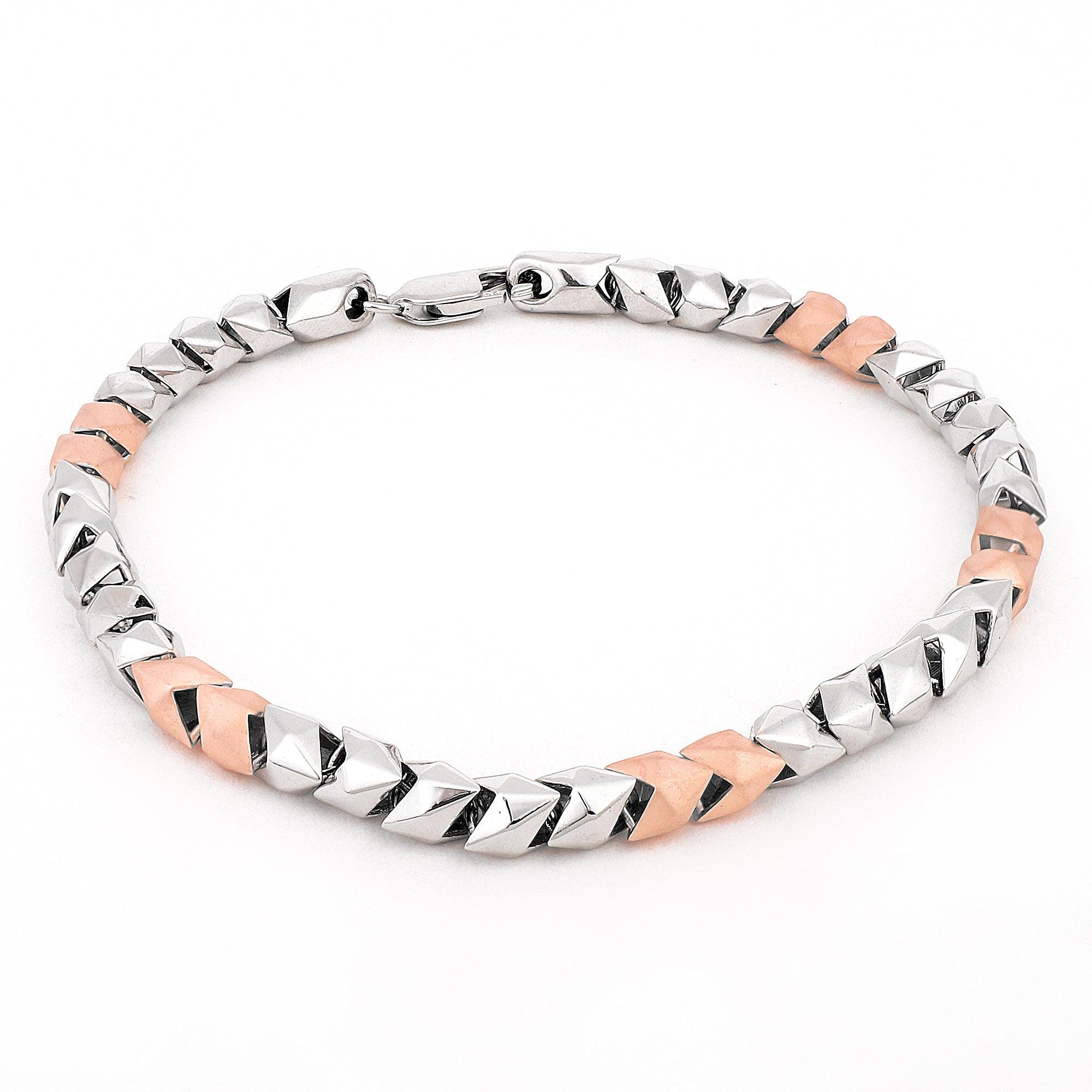 Maverick Block Two-Tone Men's Silver Bracelet - Diavo Jewels