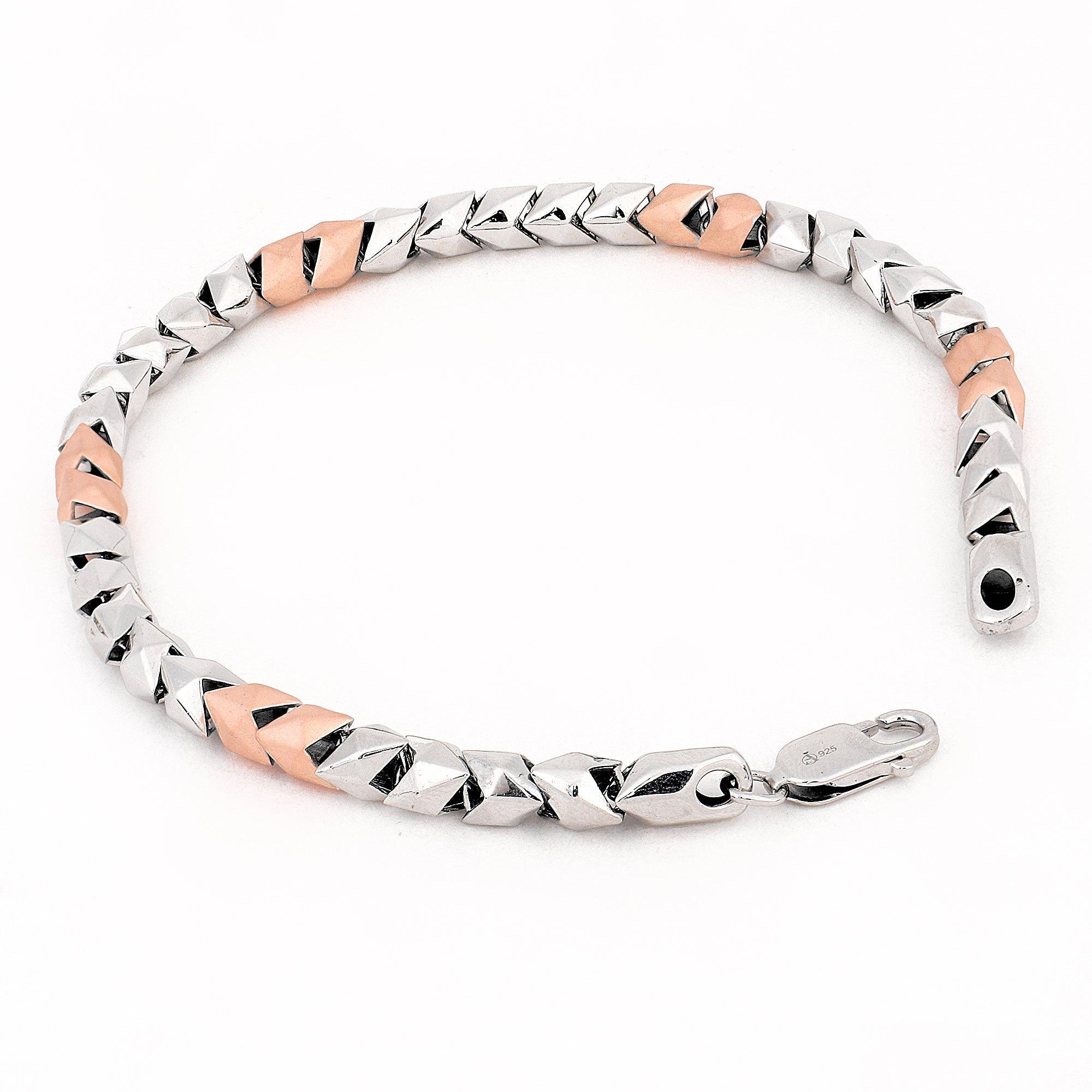 Maverick Block Two-Tone Men's Silver Bracelet - Diavo Jewels