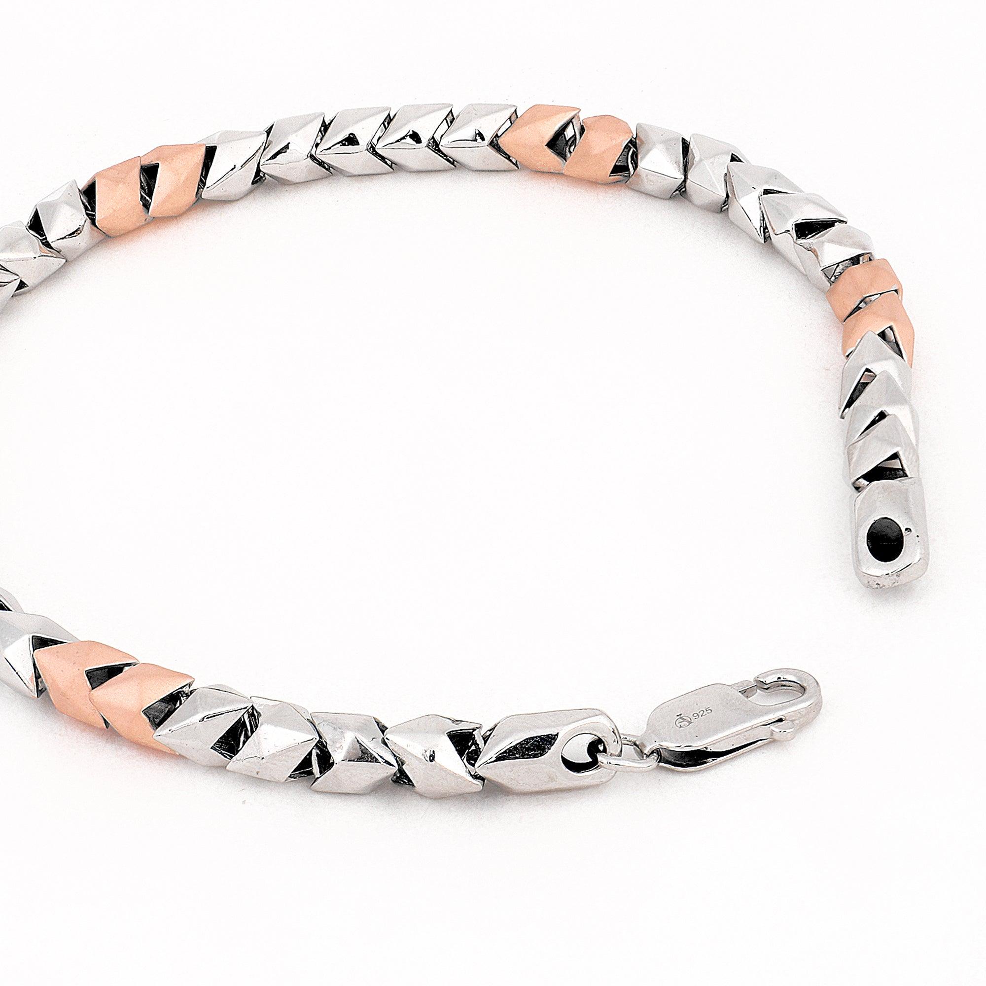 Maverick Block Two-Tone Men's Silver Bracelet - Diavo Jewels