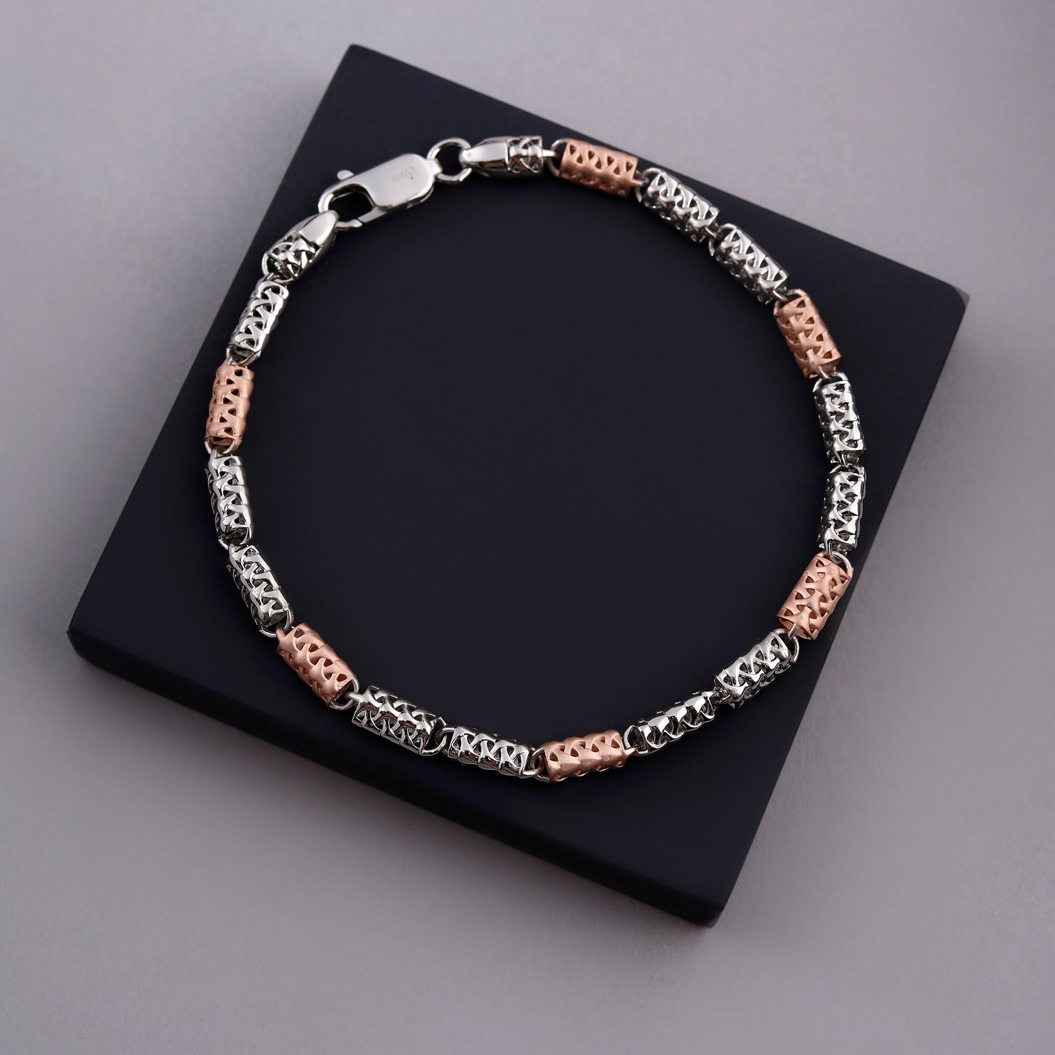 Rugged Link Dual-Tone Men's Silver Bracelet - Diavo Jewels