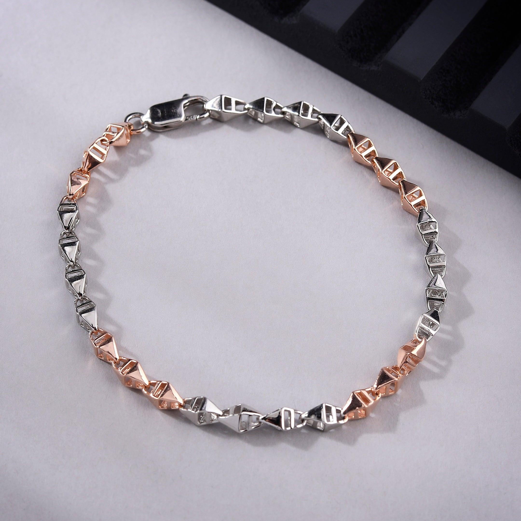 Odyssey Pyramid Two Tone Men's Silver Bracelet - Diavo Jewels