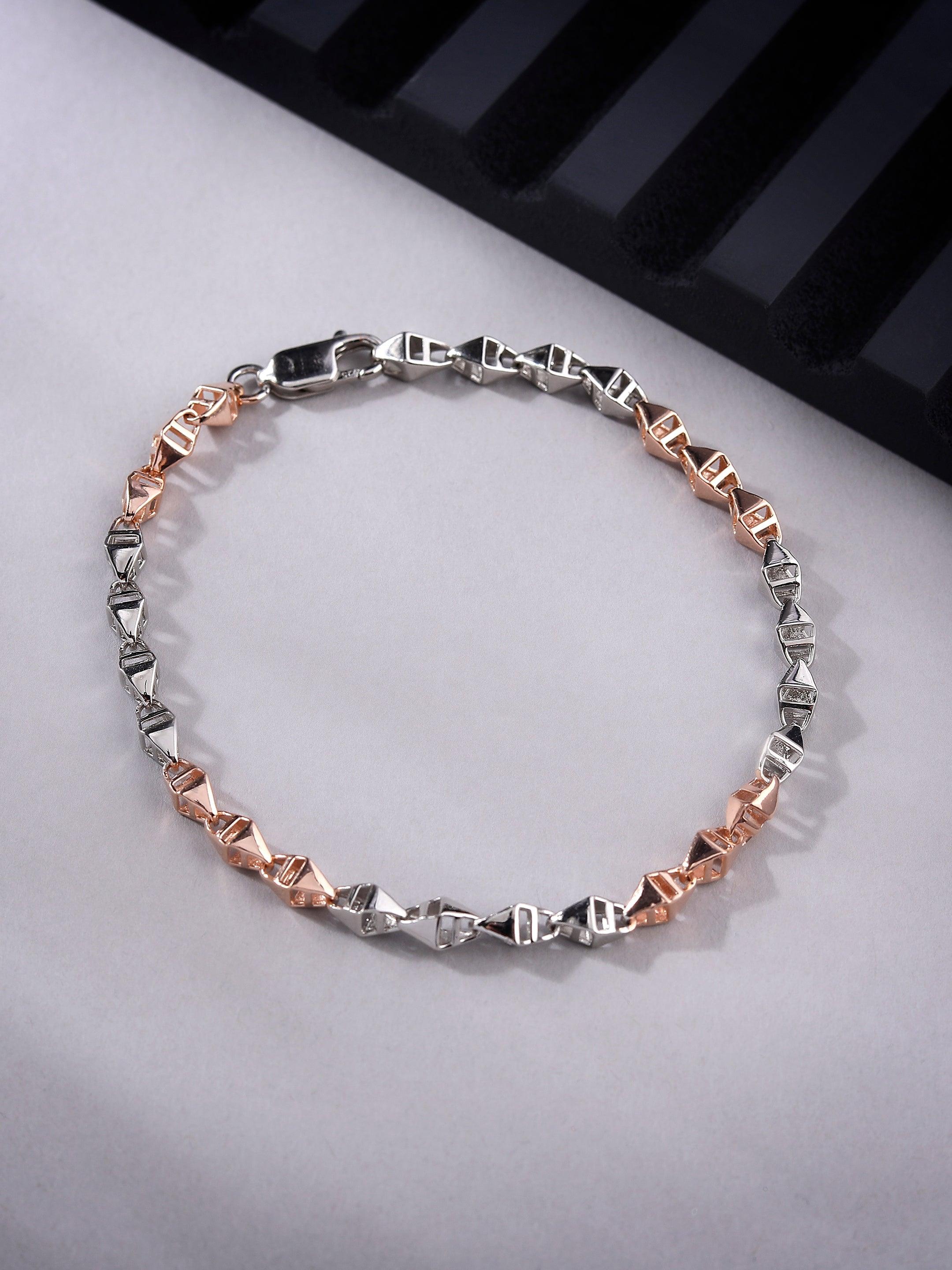Odyssey Pyramid Two Tone Men's Silver Bracelet - Diavo Jewels