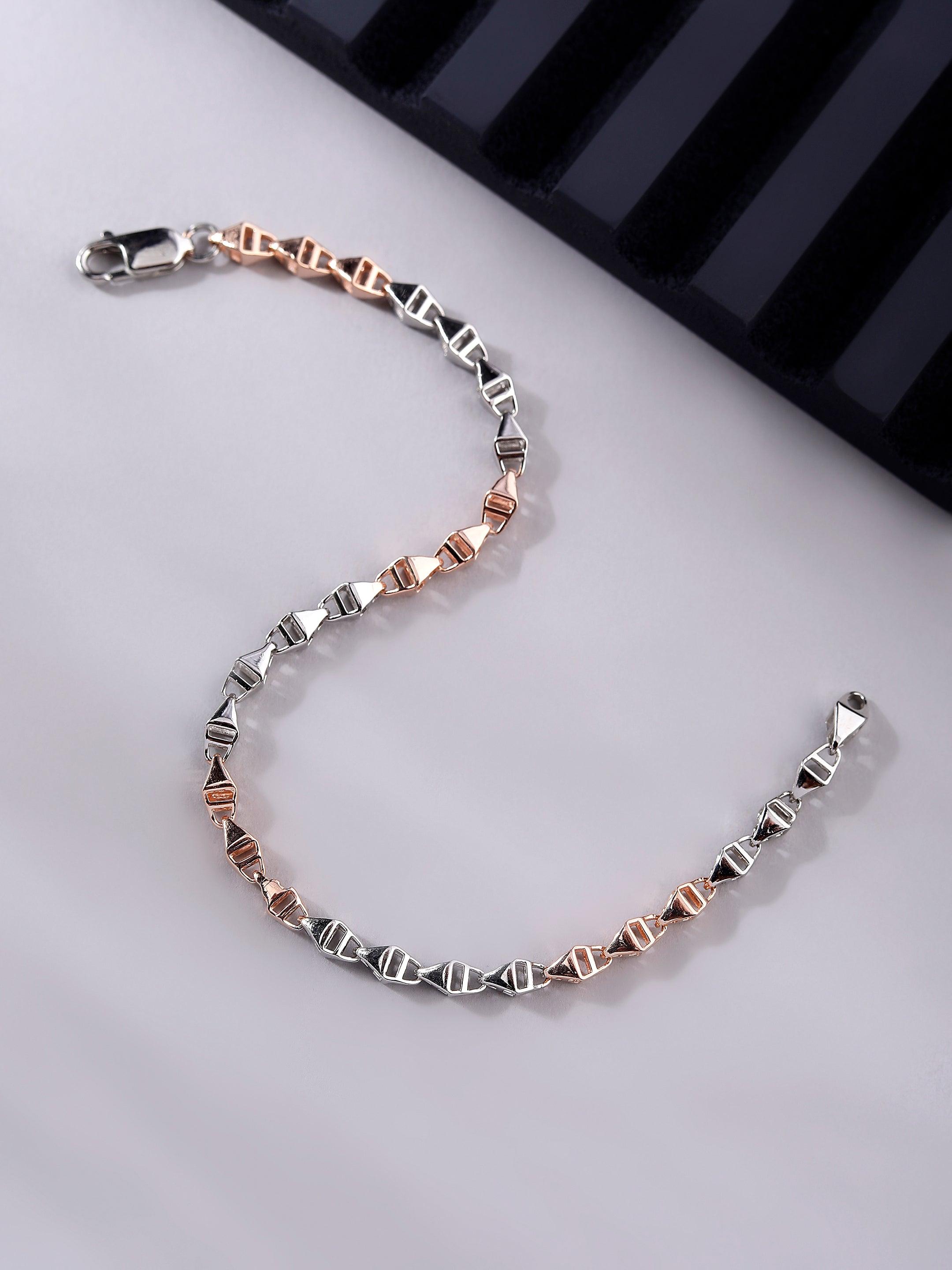 Odyssey Pyramid Two Tone Men's Silver Bracelet - Diavo Jewels