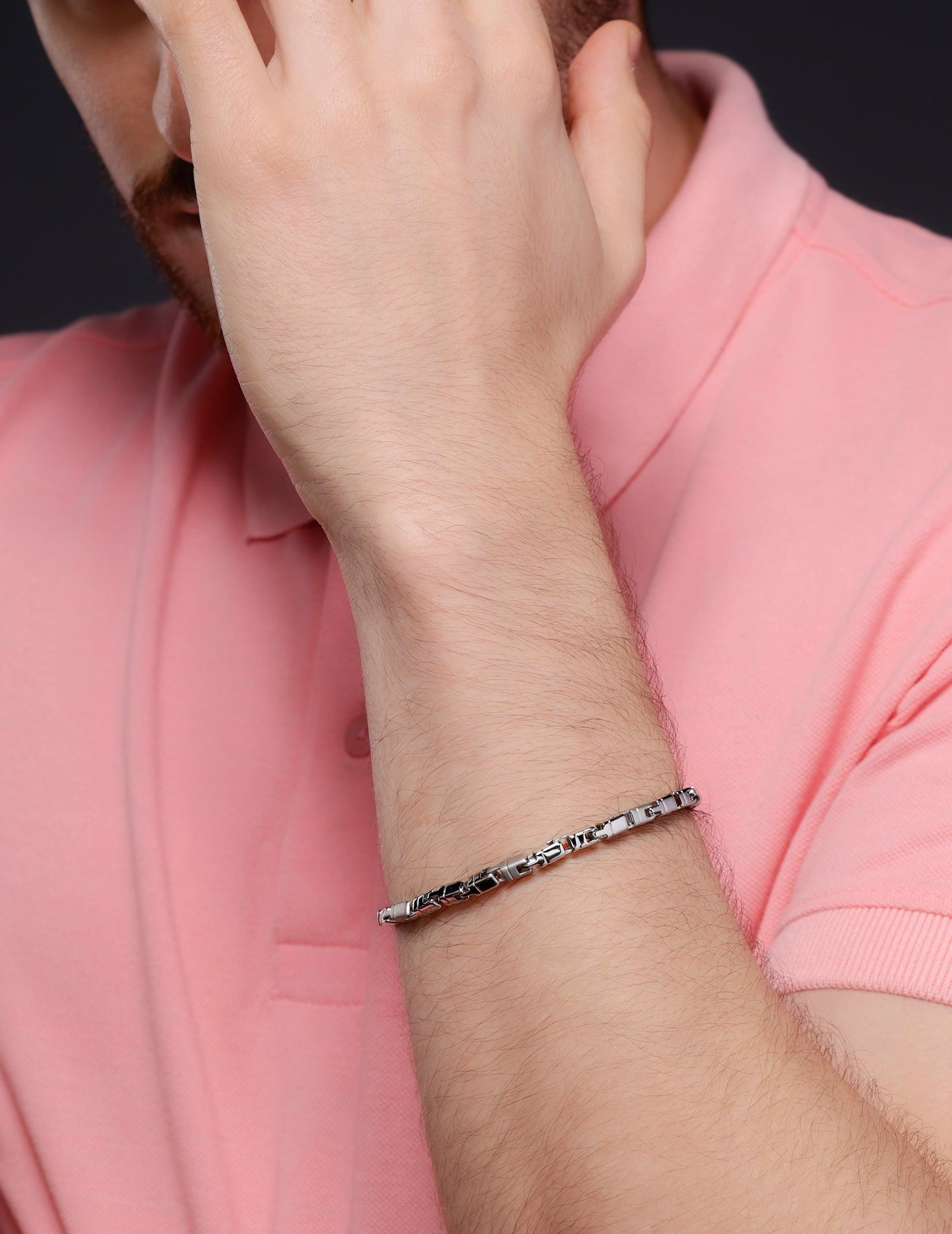 Corsair Rhodium-Plated Men's Silver Bracelet - Diavo Jewels