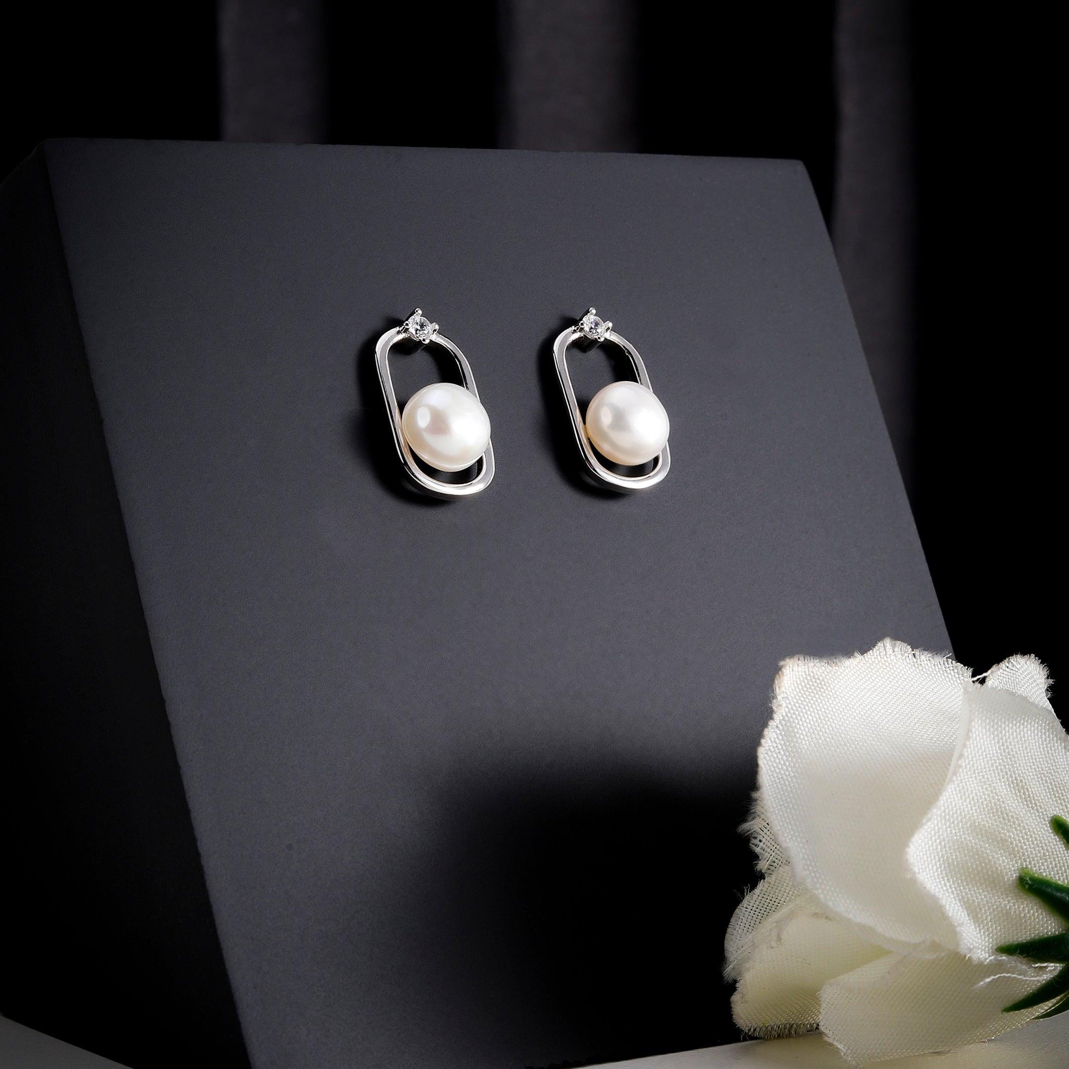 Silver Encased Pearl Earrings - Diavo Jewels
