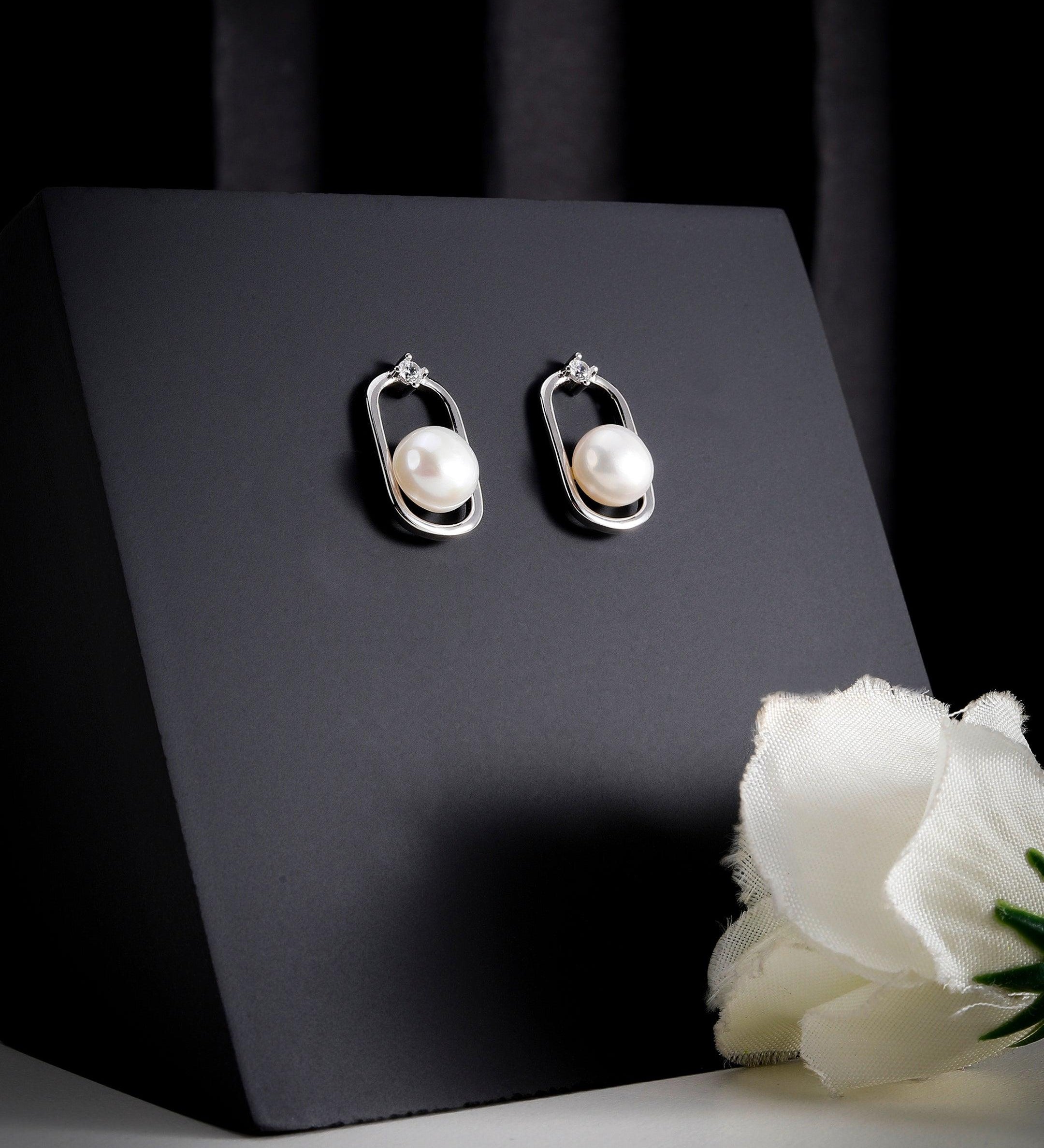 Silver Encased Pearl Earrings - Diavo Jewels