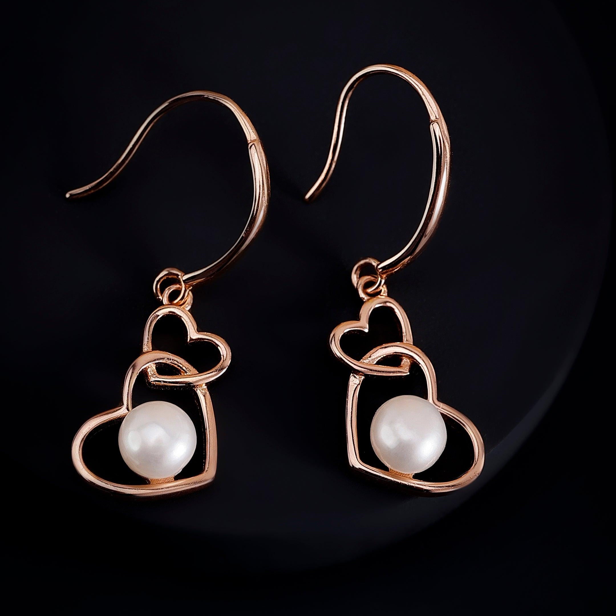 925 Silver Pearl Interlock Heart Earrings