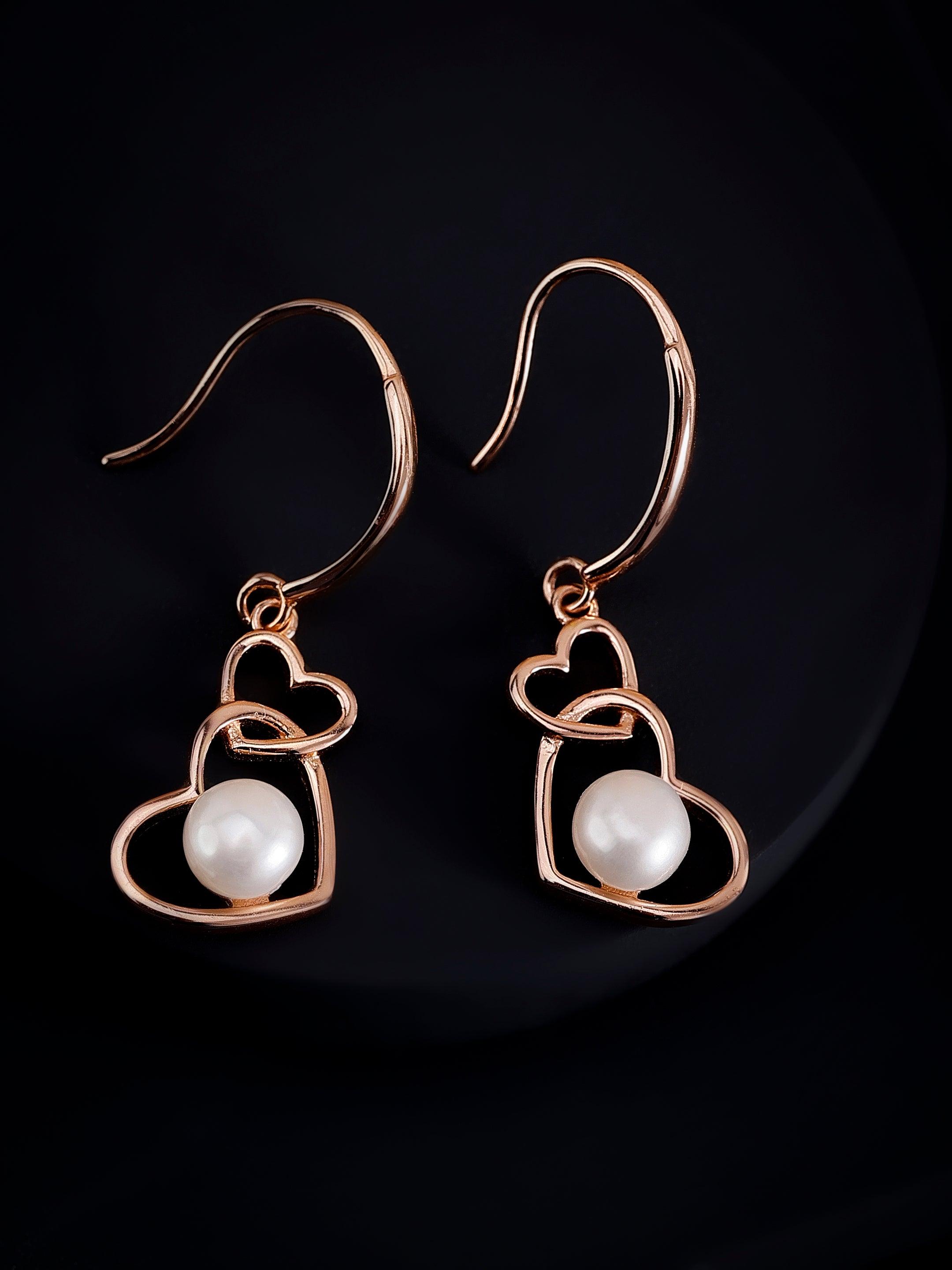 925 Silver Pearl Interlock Heart Earrings
