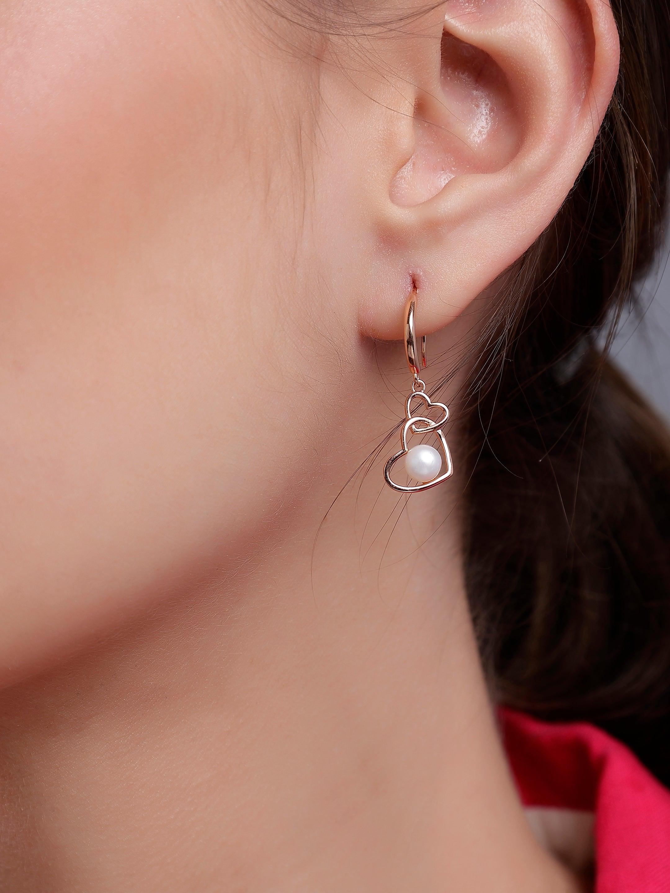 925 Silver Pearl Interlock Heart Earrings