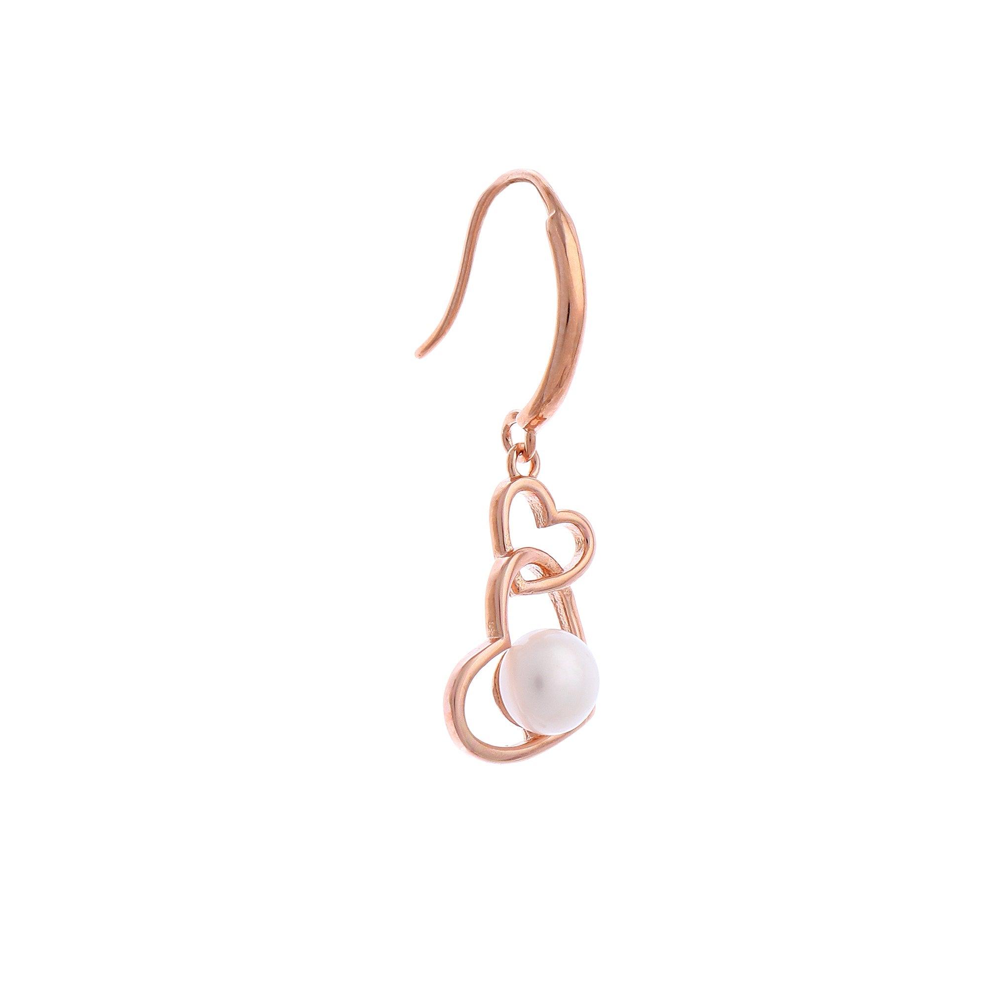 925 Silver Pearl Interlock Heart Earrings