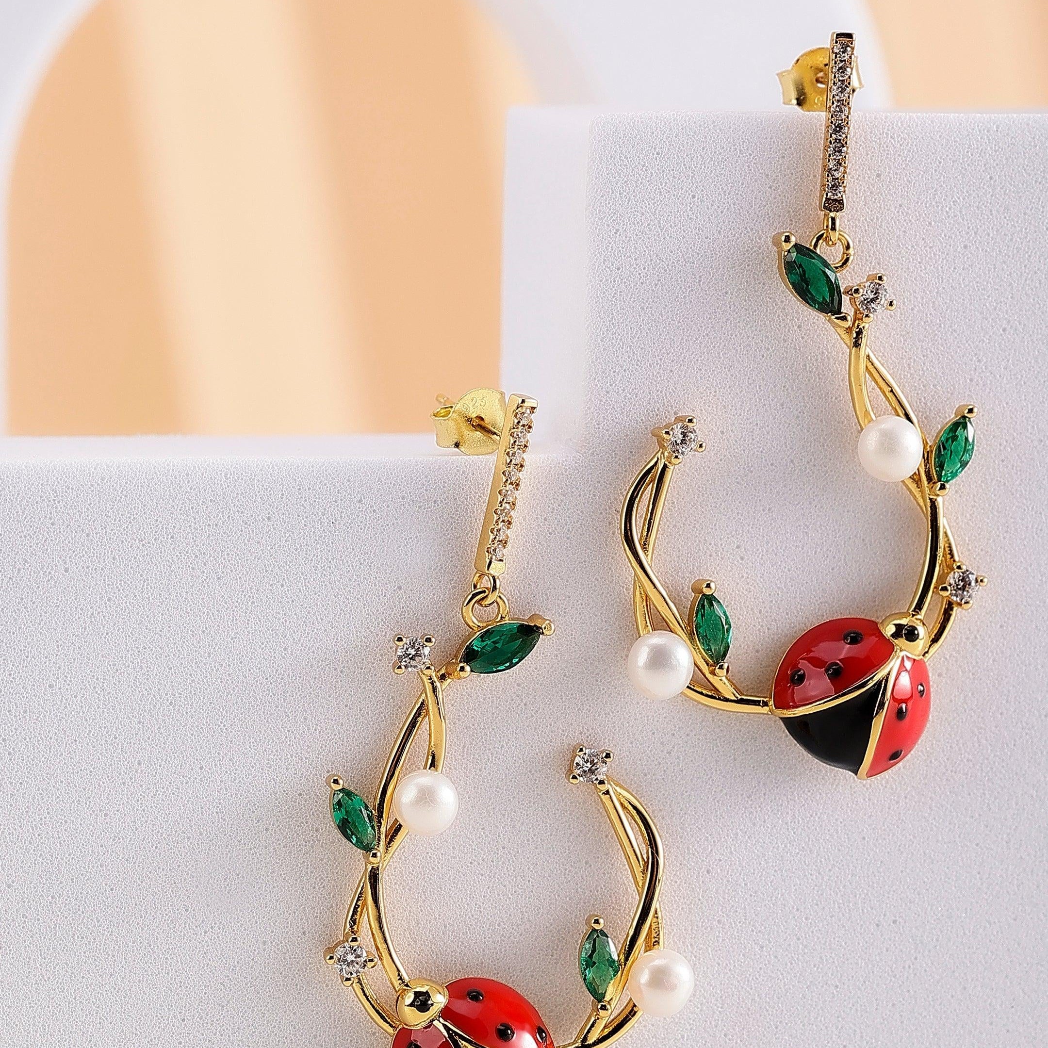 Pearl Bug Silver Delight Earrings - Diavo Jewels