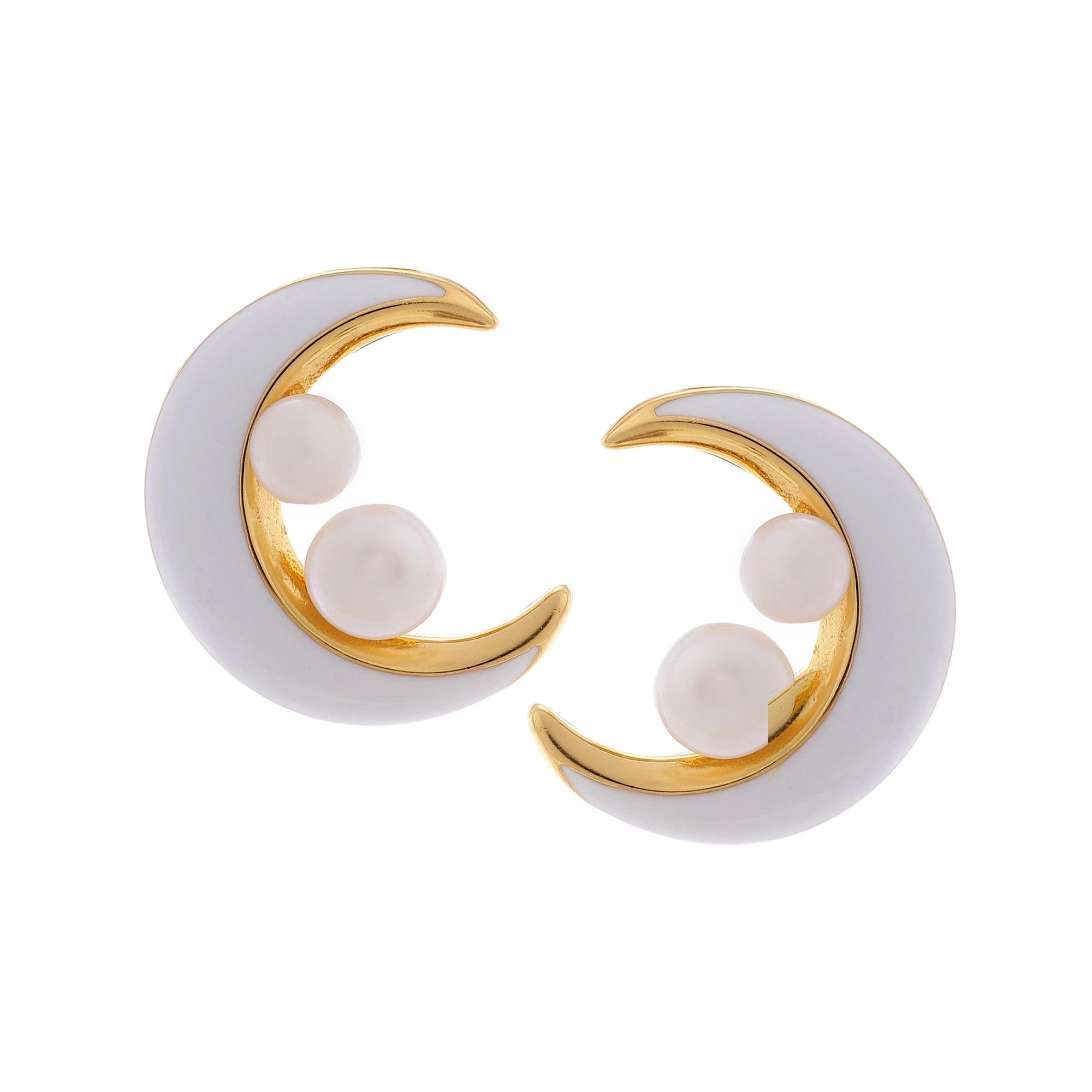 Celestial Pearl Crescent Earrings - Diavo Jewels