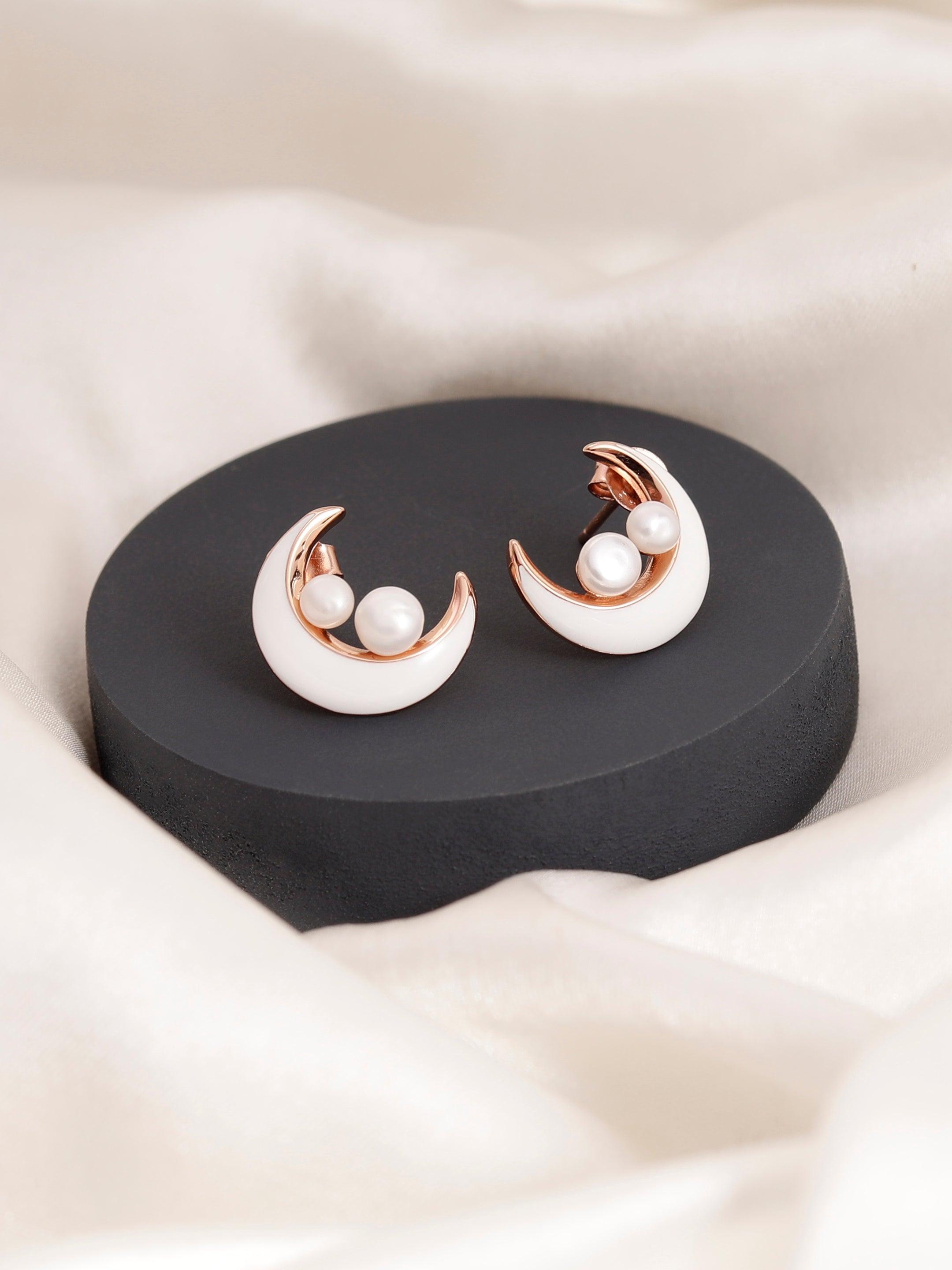 Celestial Pearl Crescent Earrings - Diavo Jewels