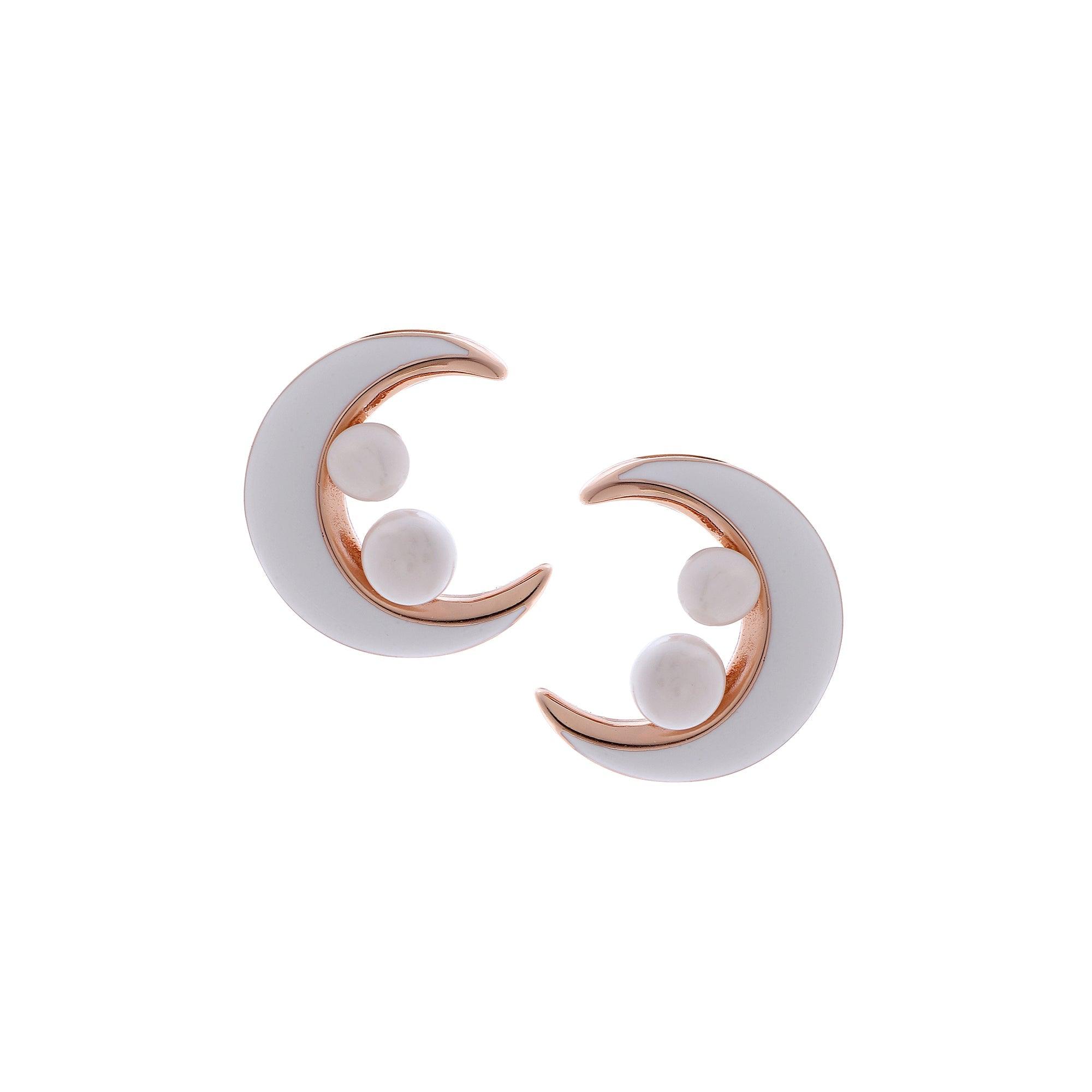 Celestial Pearl Crescent Earrings - Diavo Jewels