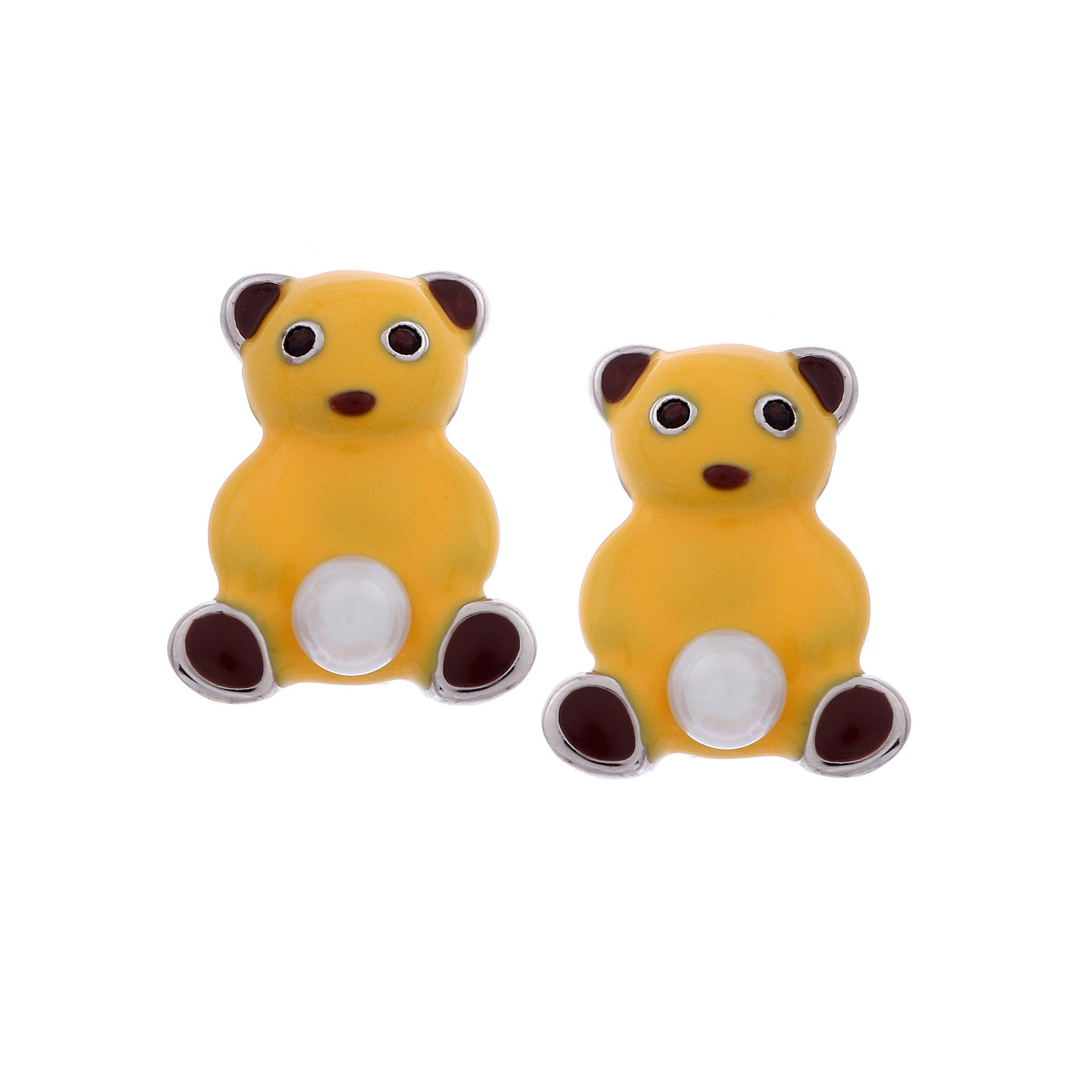 925 Silver Teddy Charm Pearl Earrings