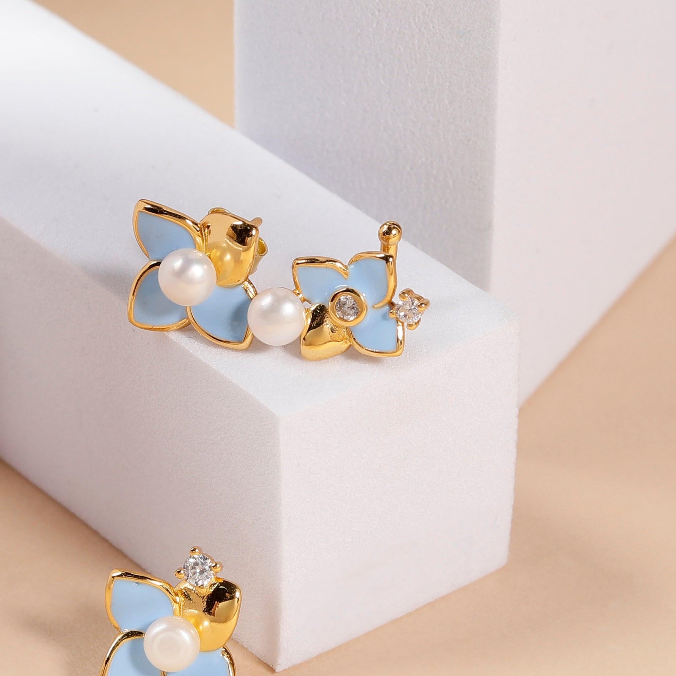 Ocean Petal Bloom Silver Earrings - Diavo Jewels