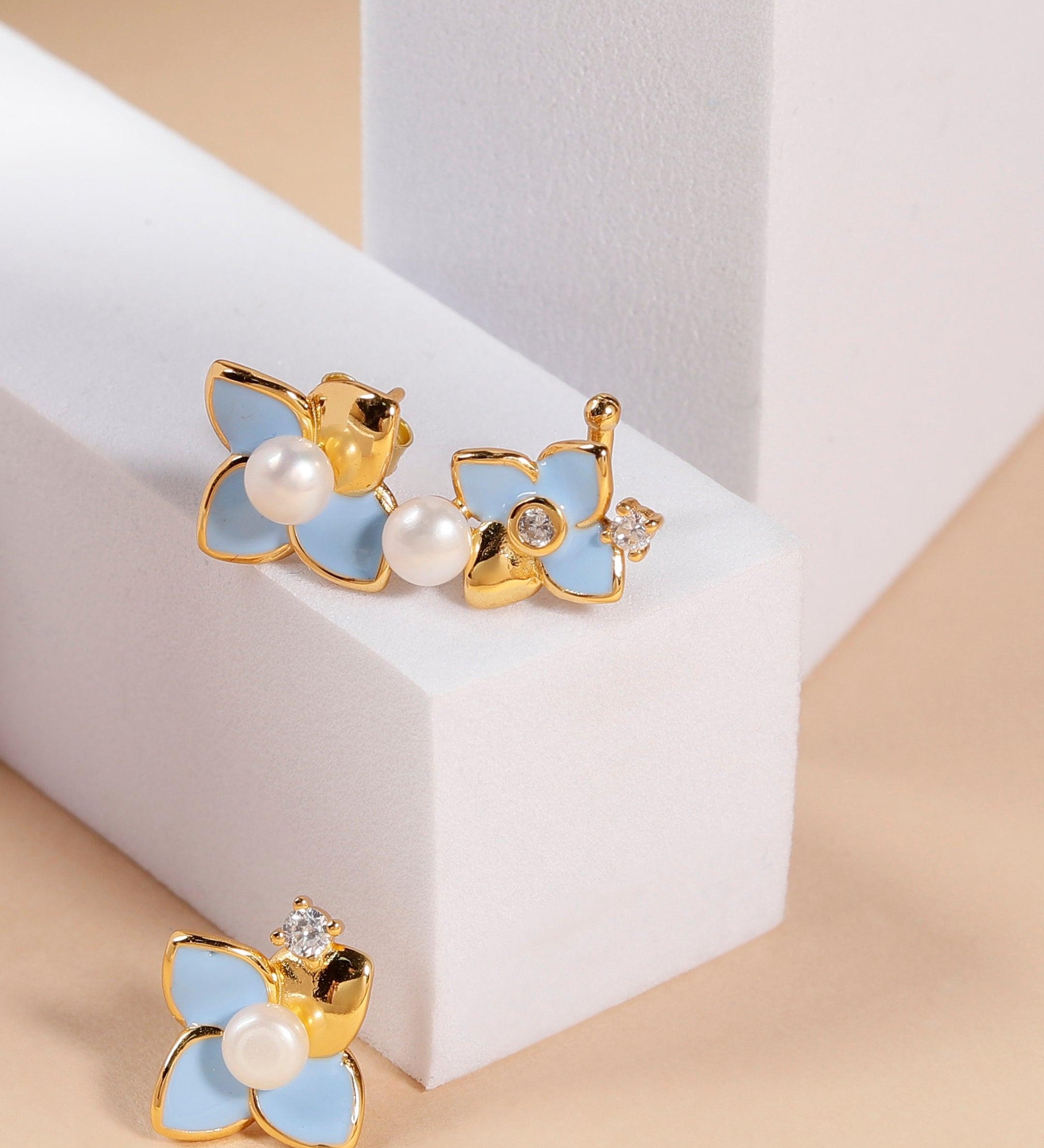 Ocean Petal Bloom Silver Earrings - Diavo Jewels