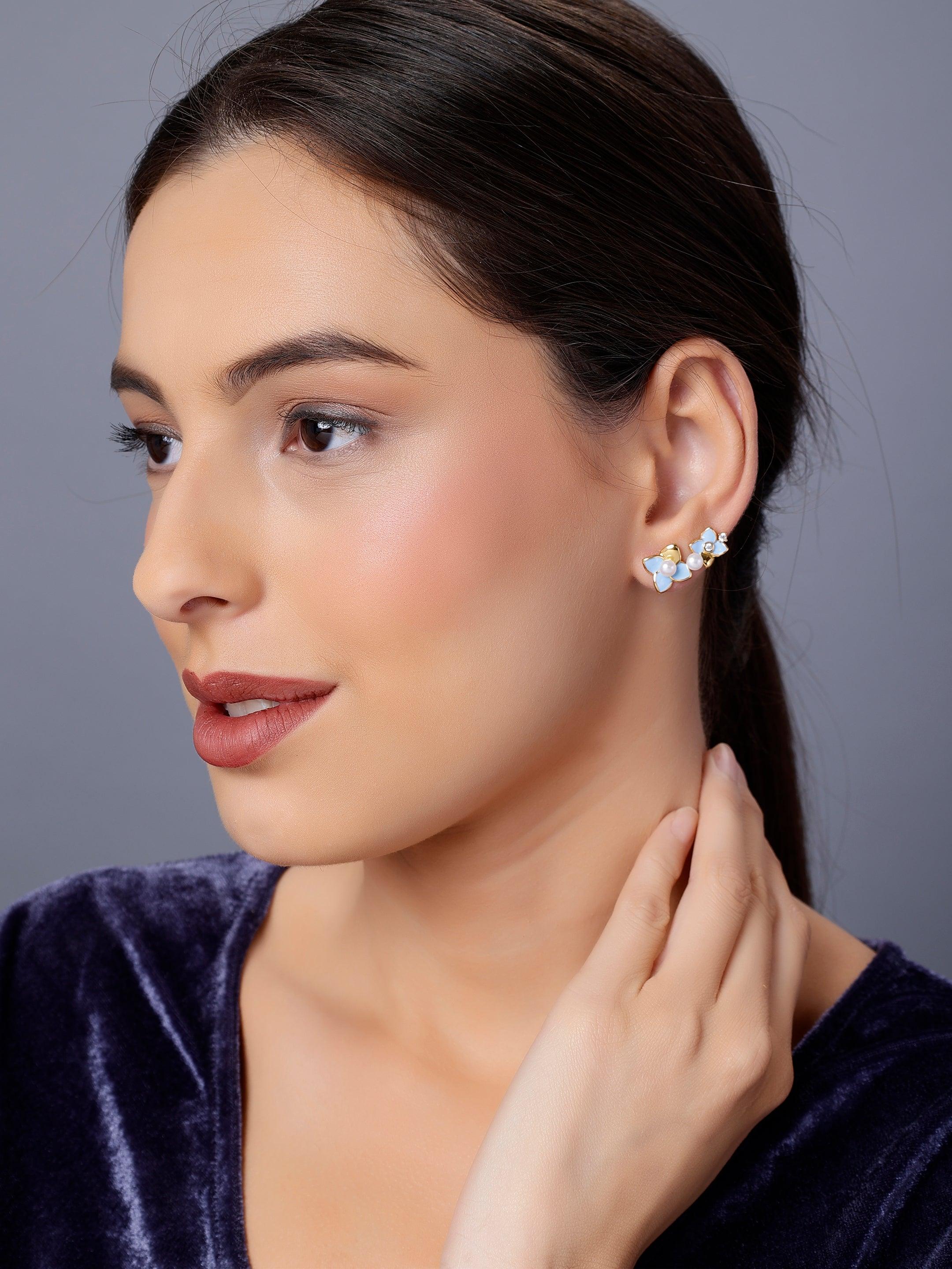 Ocean Petal Bloom Silver Earrings - Diavo Jewels