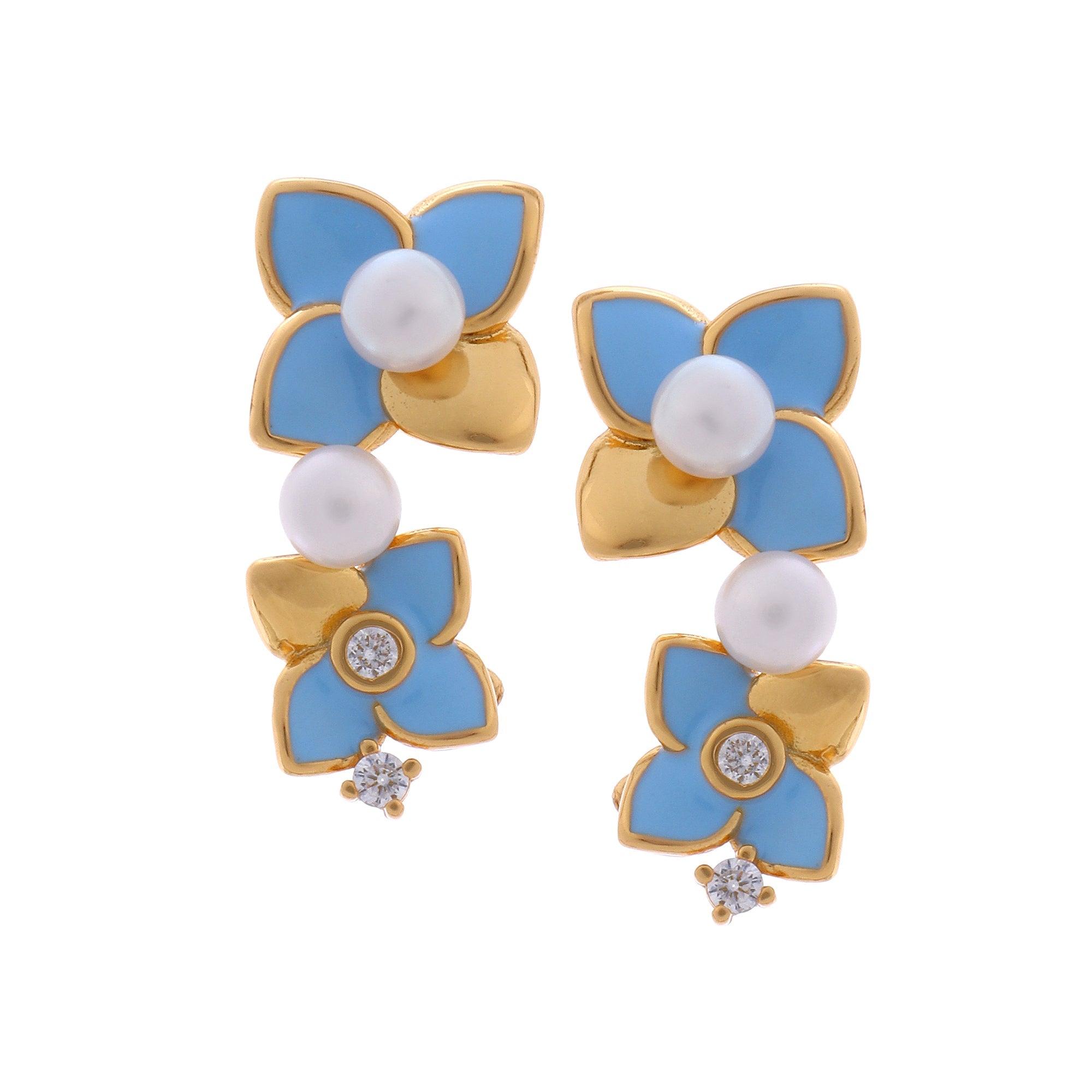 Ocean Petal Bloom Silver Earrings - Diavo Jewels