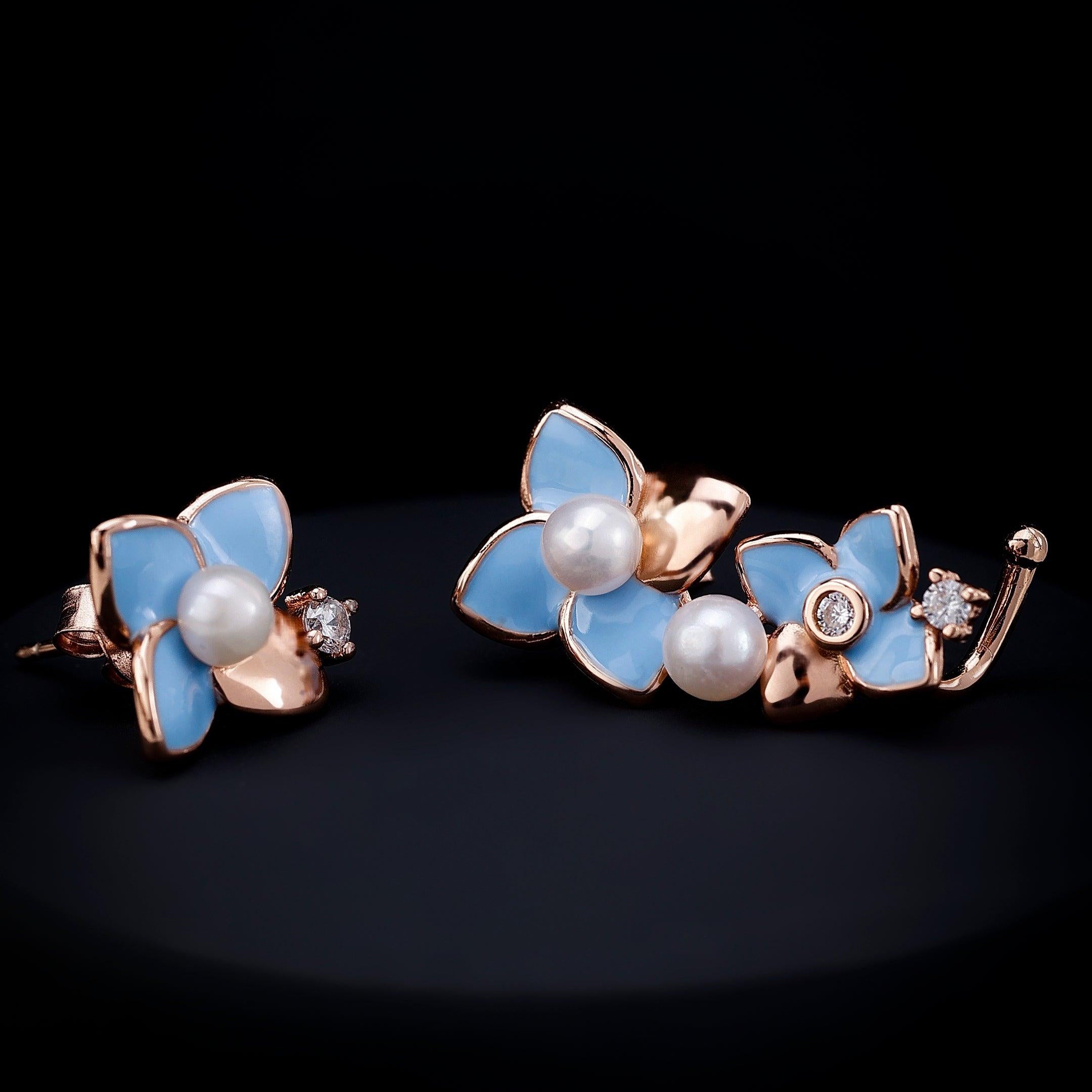 Ocean Petal Bloom Silver Earrings - Diavo Jewels