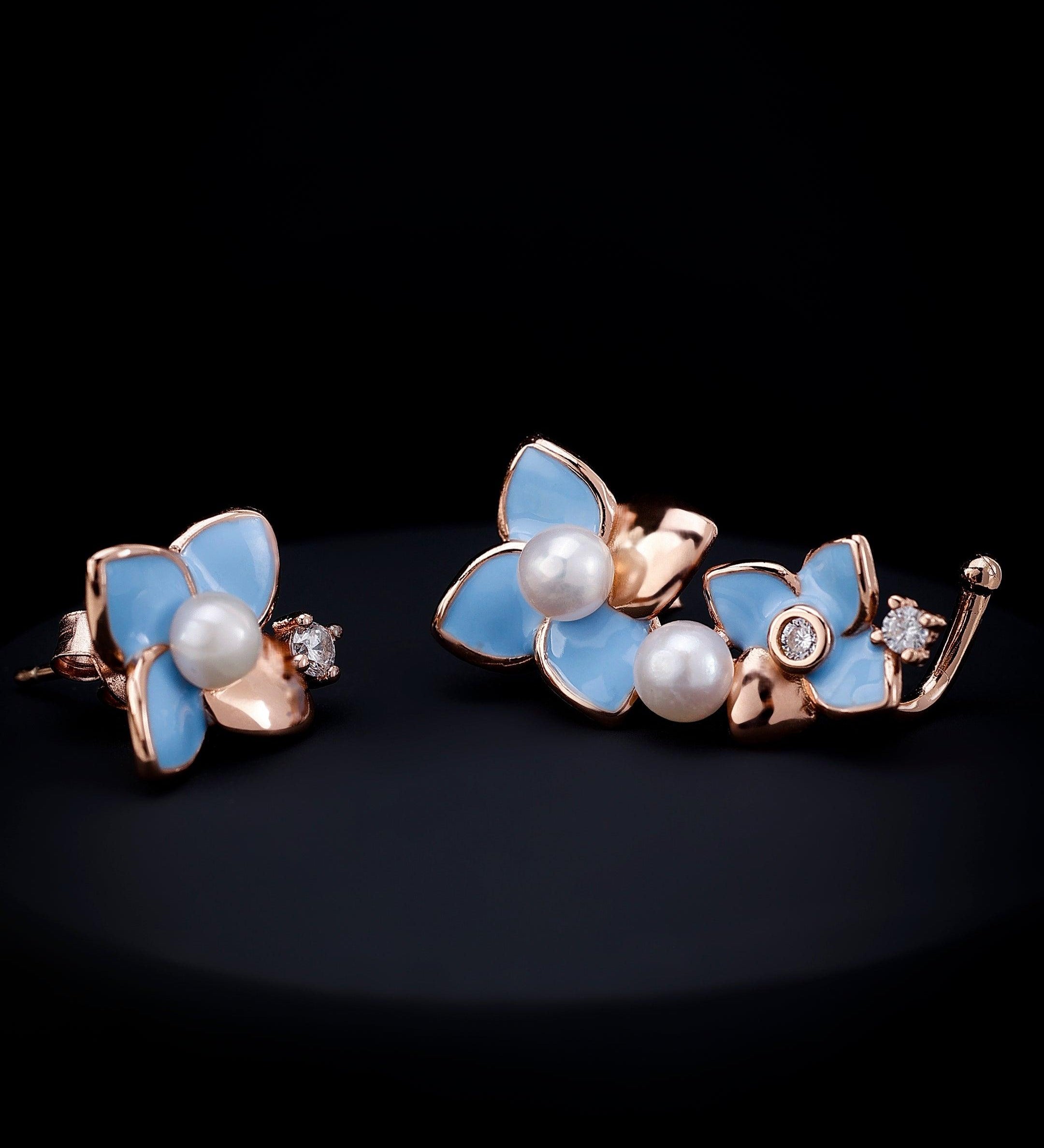 Ocean Petal Bloom Silver Earrings - Diavo Jewels