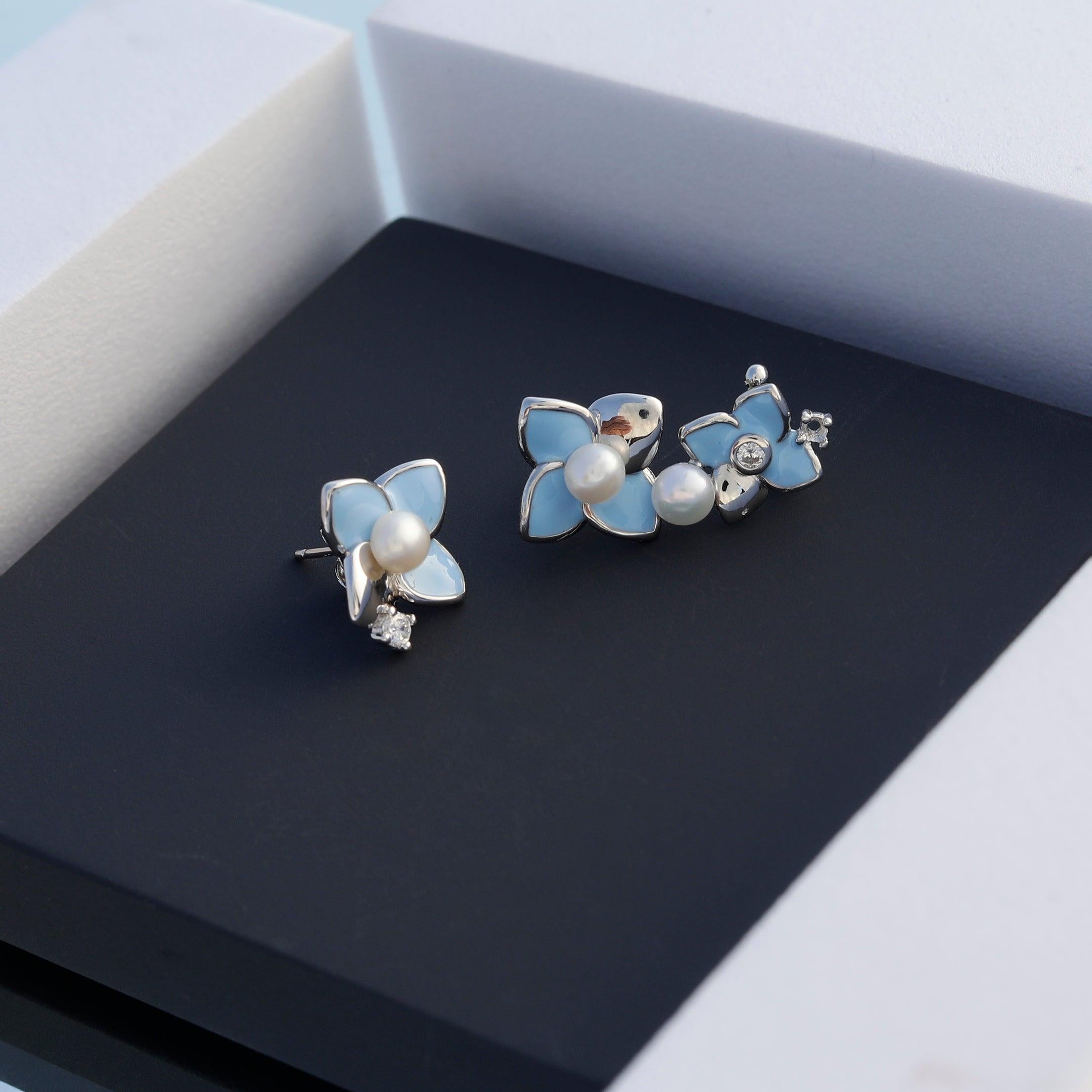 Ocean Petal Bloom Silver Earrings - Diavo Jewels
