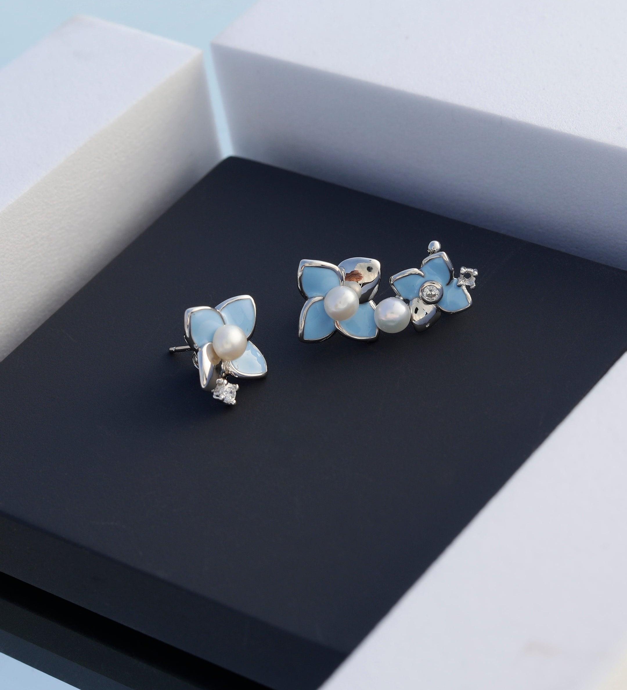 Ocean Petal Bloom Silver Earrings - Diavo Jewels