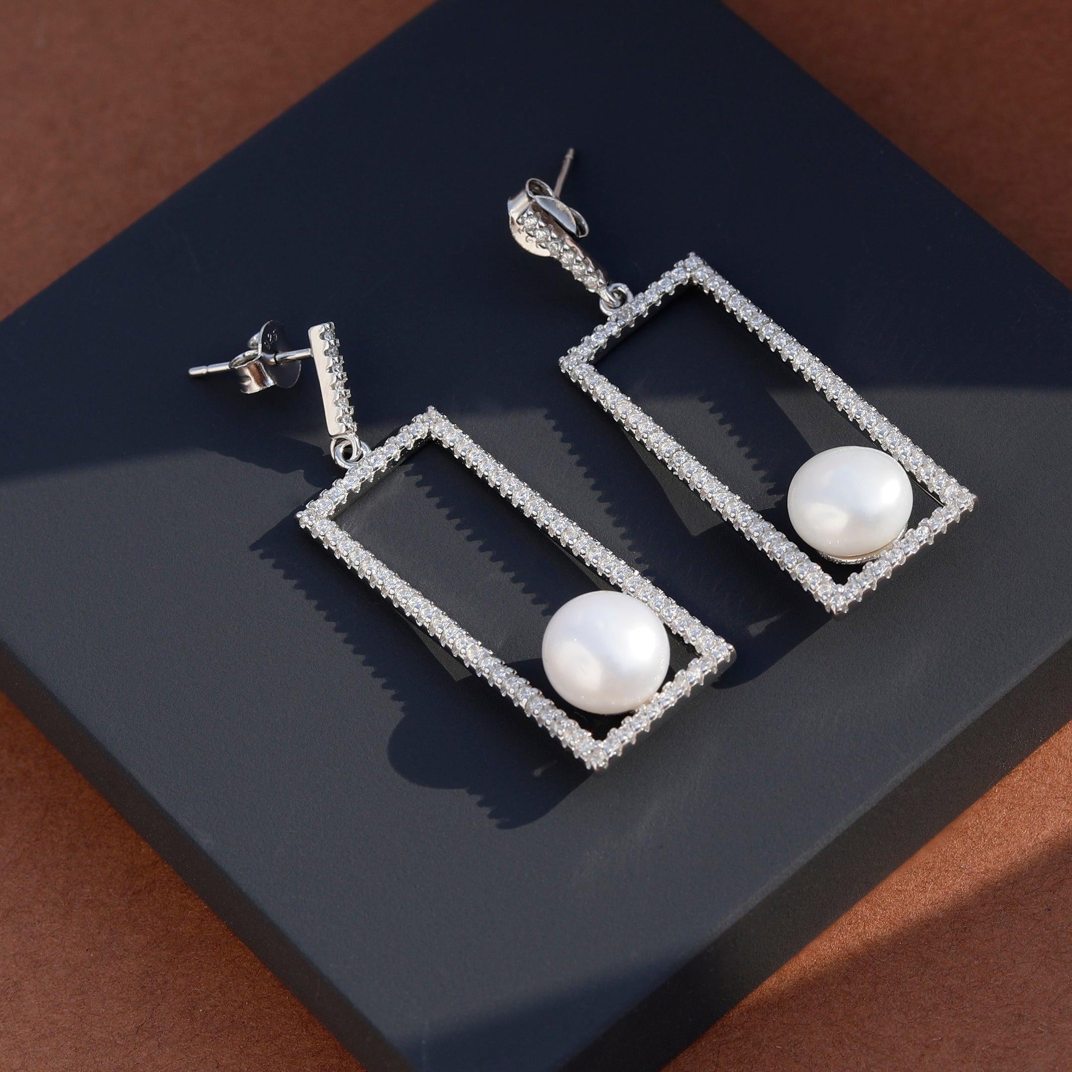 Casket Treasure 925 Silver Earrings with Freshwater Pearl - Diavo Jewels