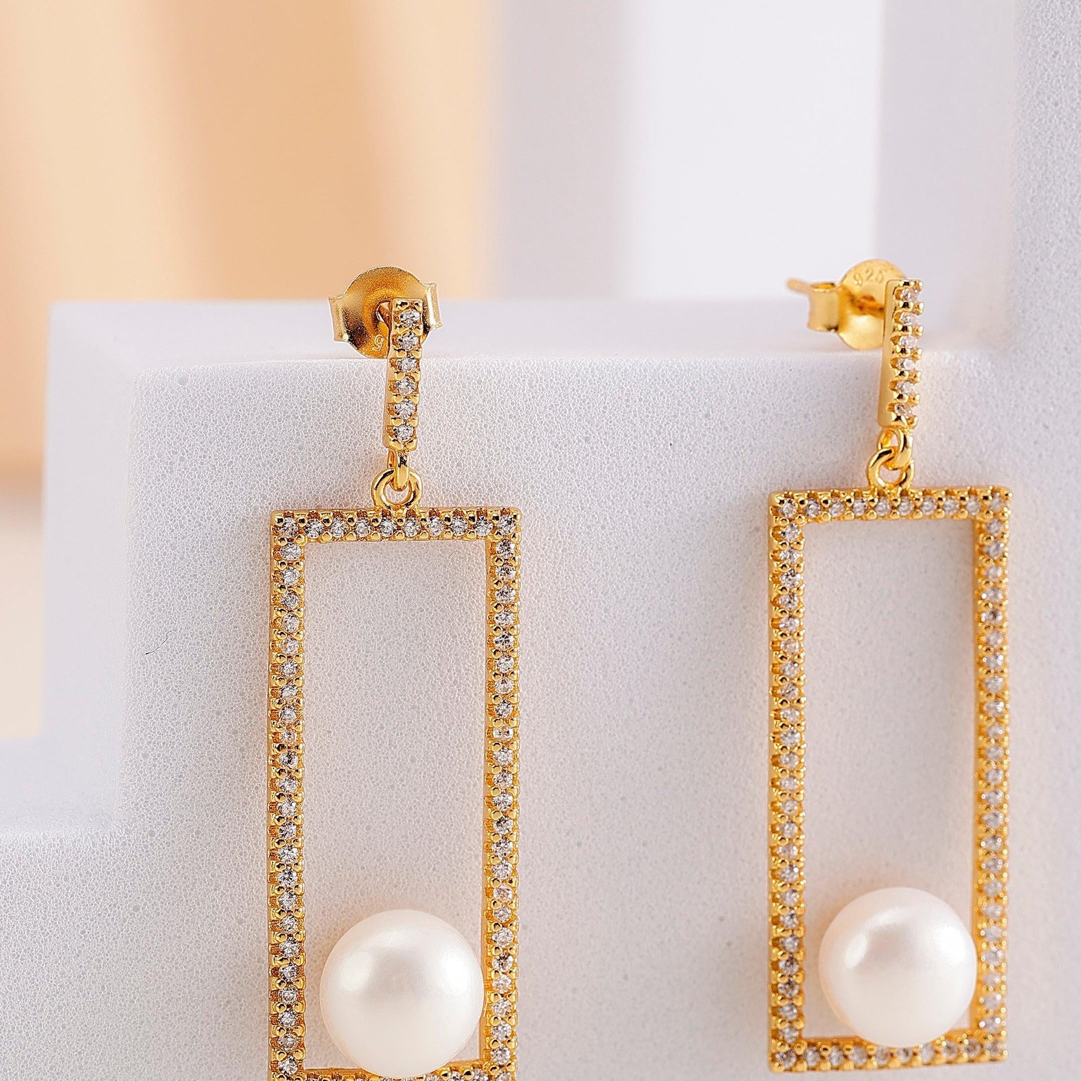 Casket Treasure 925 Silver Earrings with Freshwater Pearl - Diavo Jewels