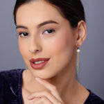 Oval Tassel 925 Silver Earrings with Freshwater Pearl - Diavo Jewels