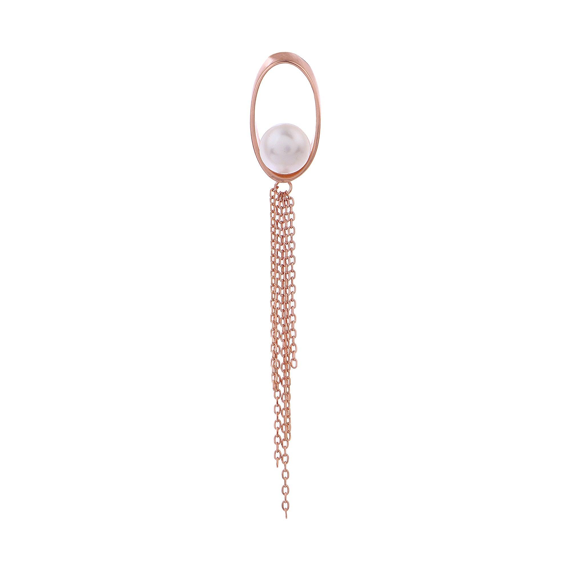 Oval Tassel 925 Silver Earrings with Freshwater Pearl - Diavo Jewels