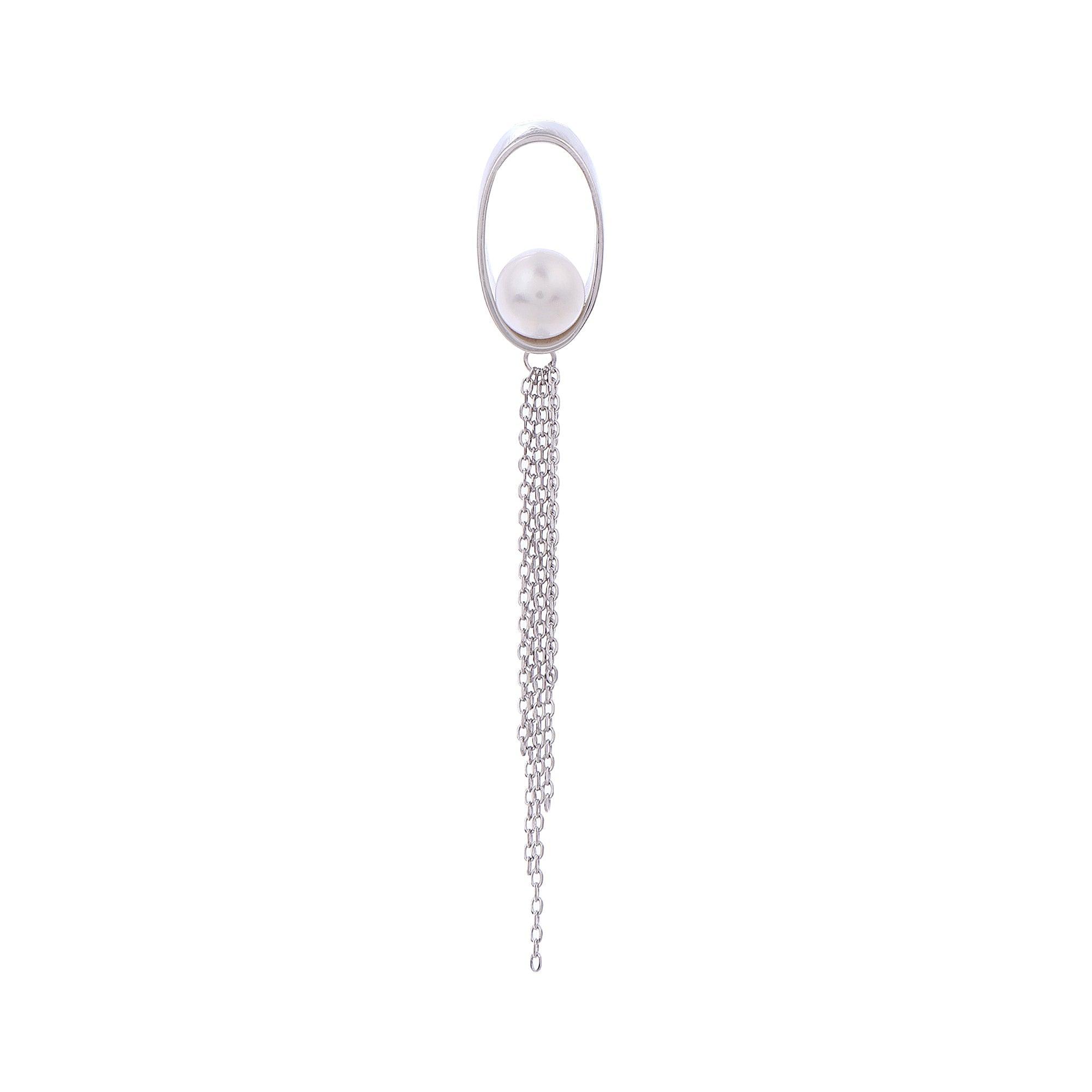 Oval Tassel 925 Silver Earrings with Freshwater Pearl - Diavo Jewels