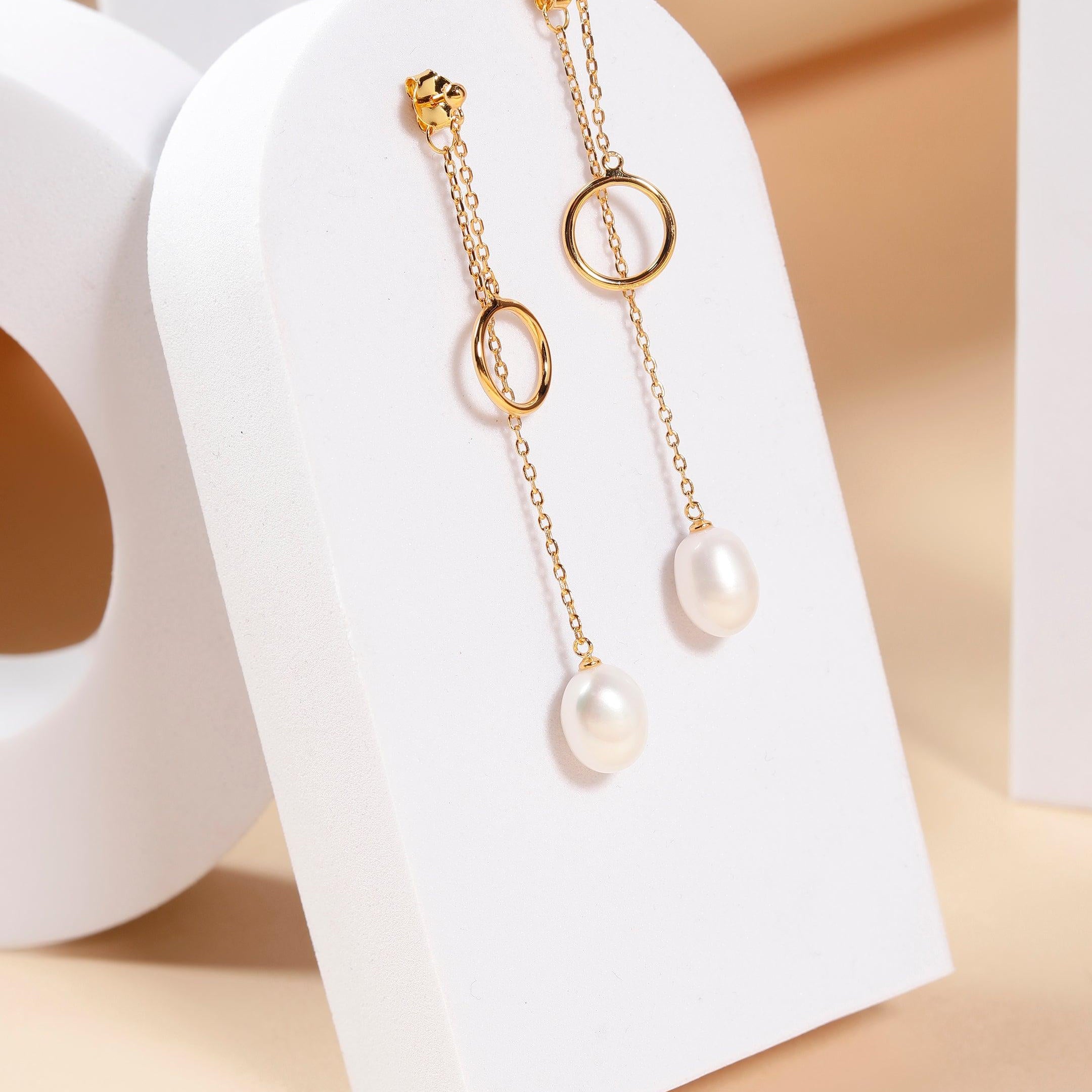 Dainty Circle & Pearl Drop 925 Silver Earrings - Diavo Jewels