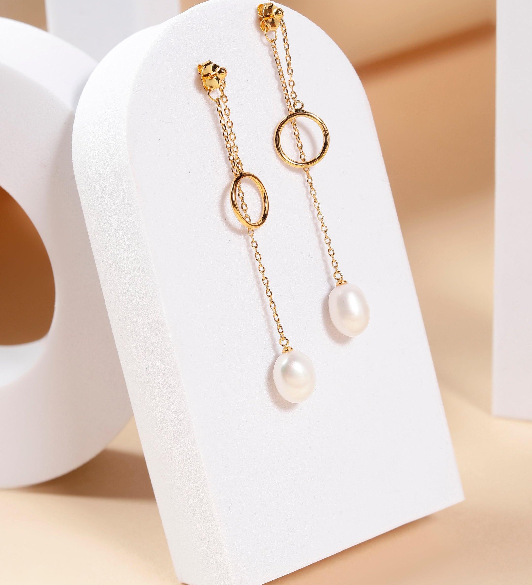 Dainty Circle & Pearl Drop 925 Silver Earrings - Diavo Jewels