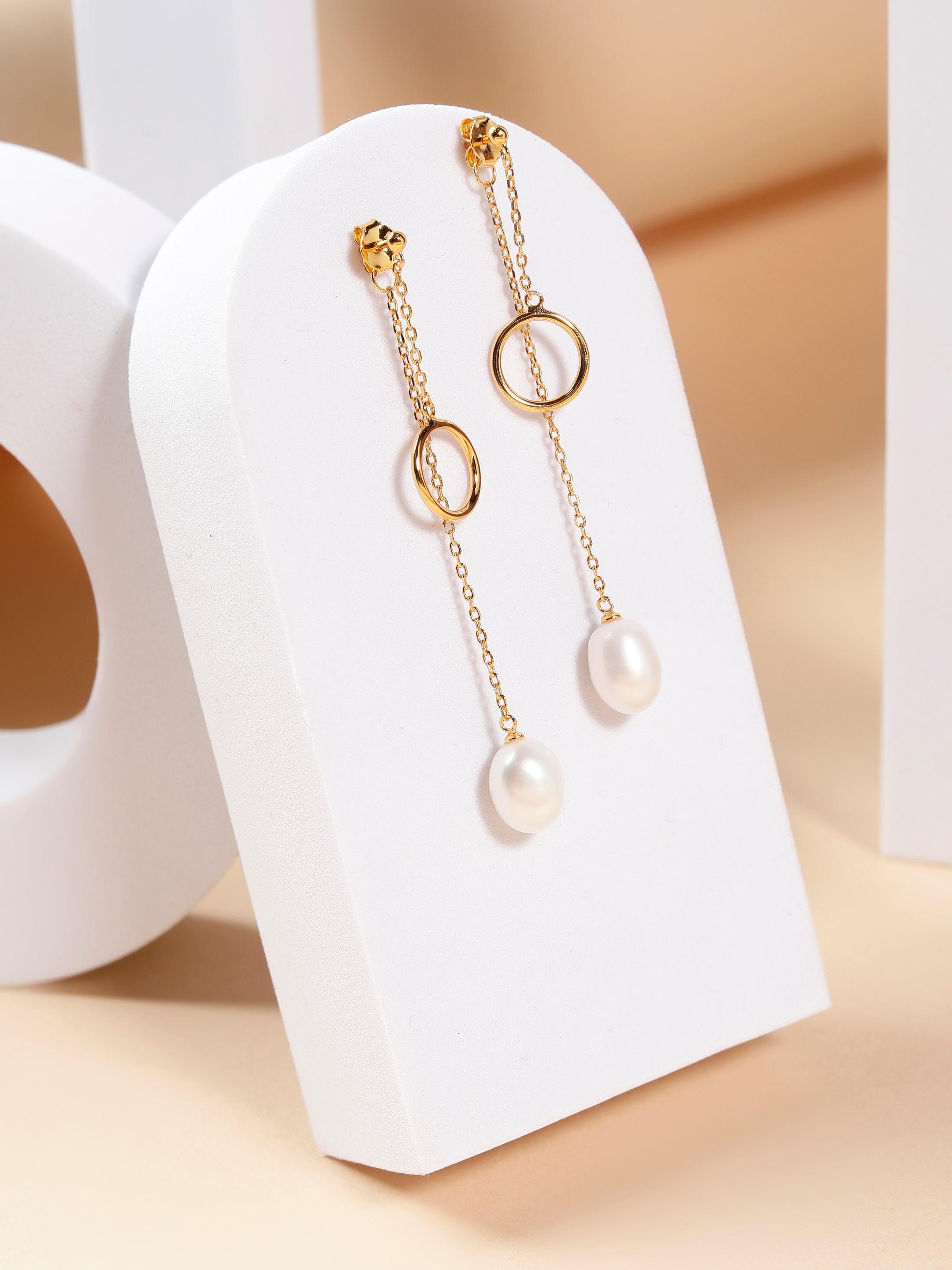 Dainty Circle & Pearl Drop 925 Silver Earrings - Diavo Jewels