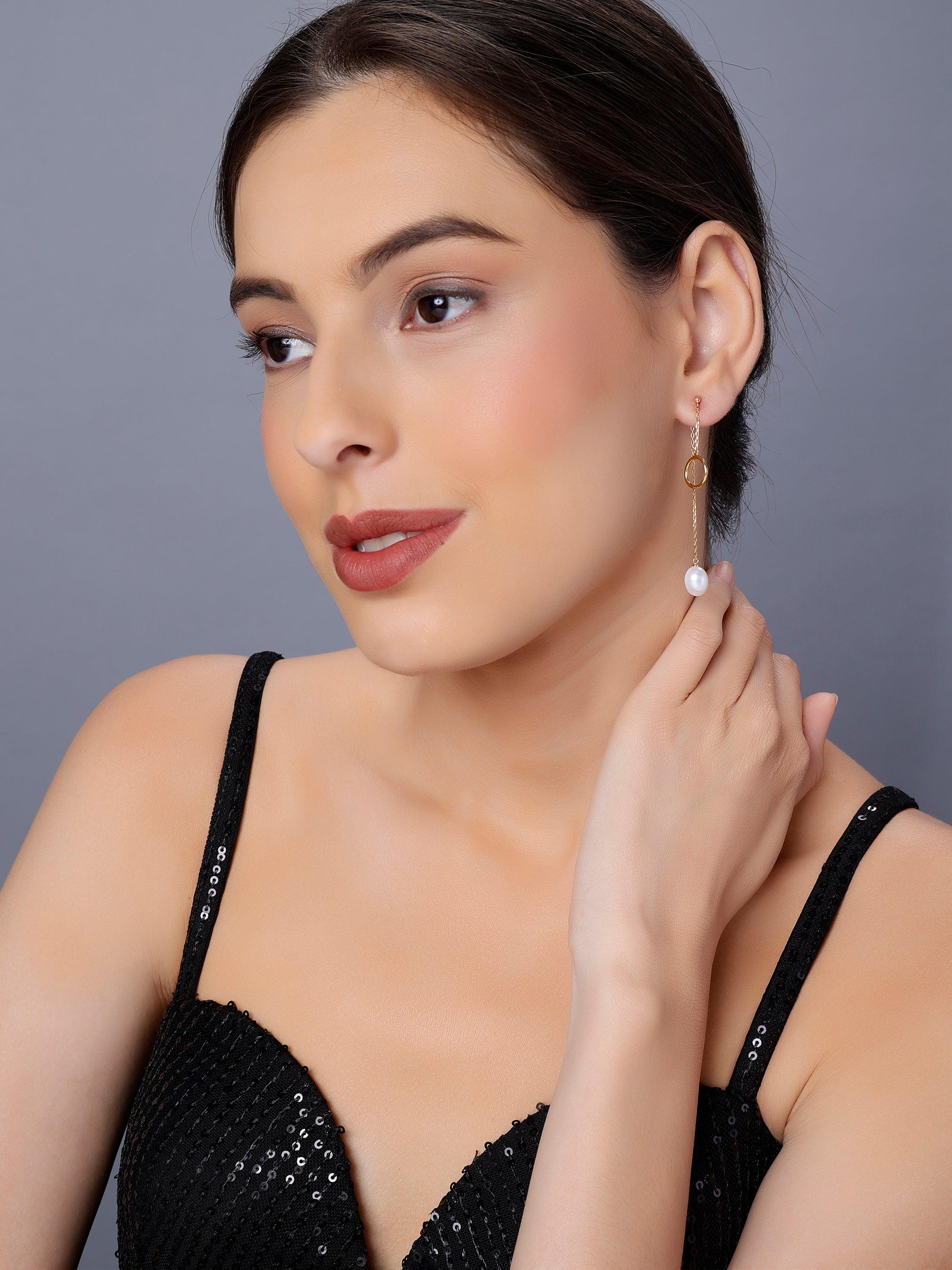Dainty Circle & Pearl Drop 925 Silver Earrings - Diavo Jewels