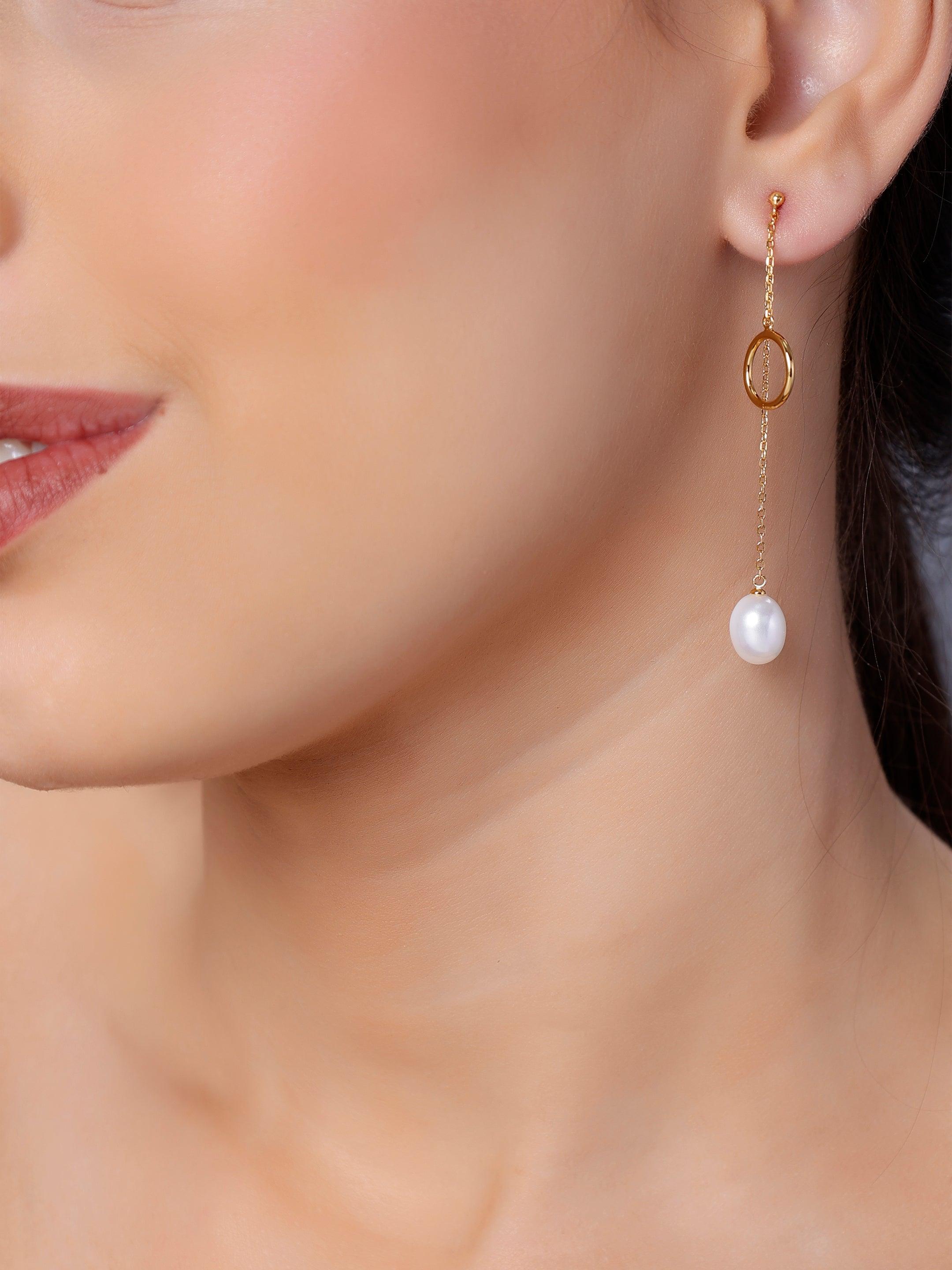 Dainty Circle & Pearl Drop 925 Silver Earrings - Diavo Jewels