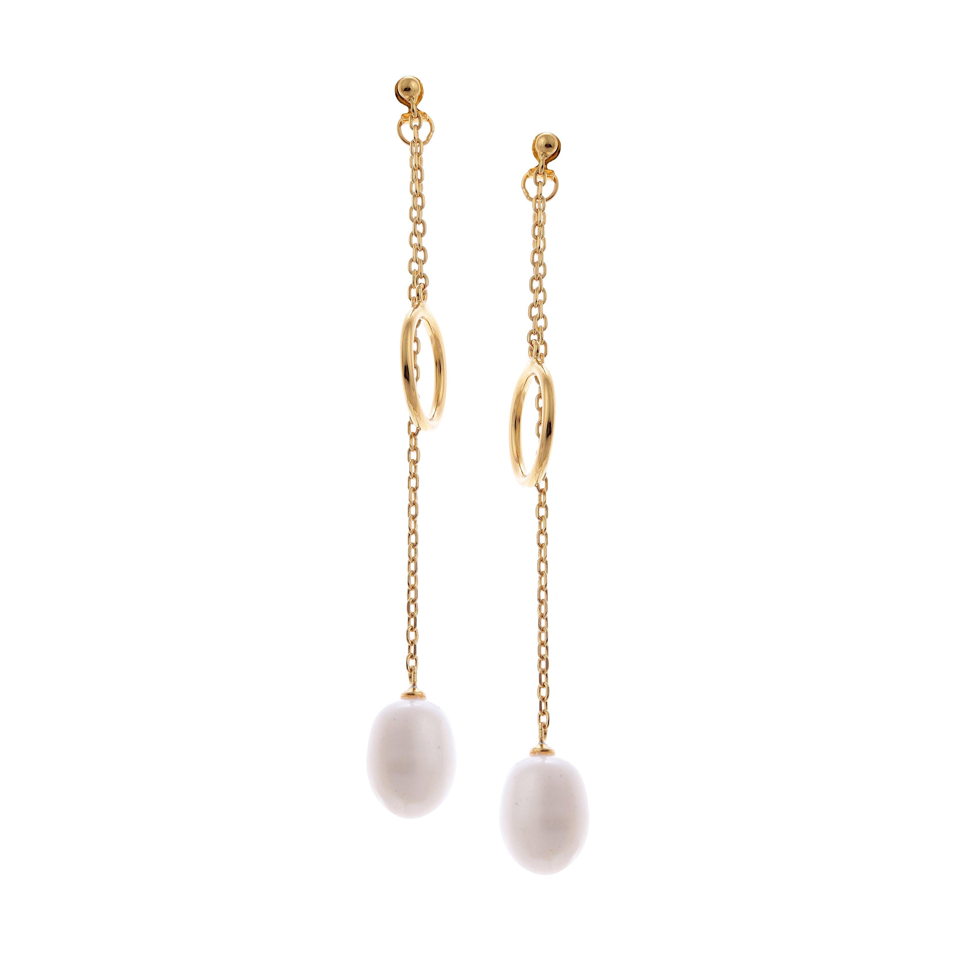 Dainty Circle & Pearl Drop 925 Silver Earrings - Diavo Jewels