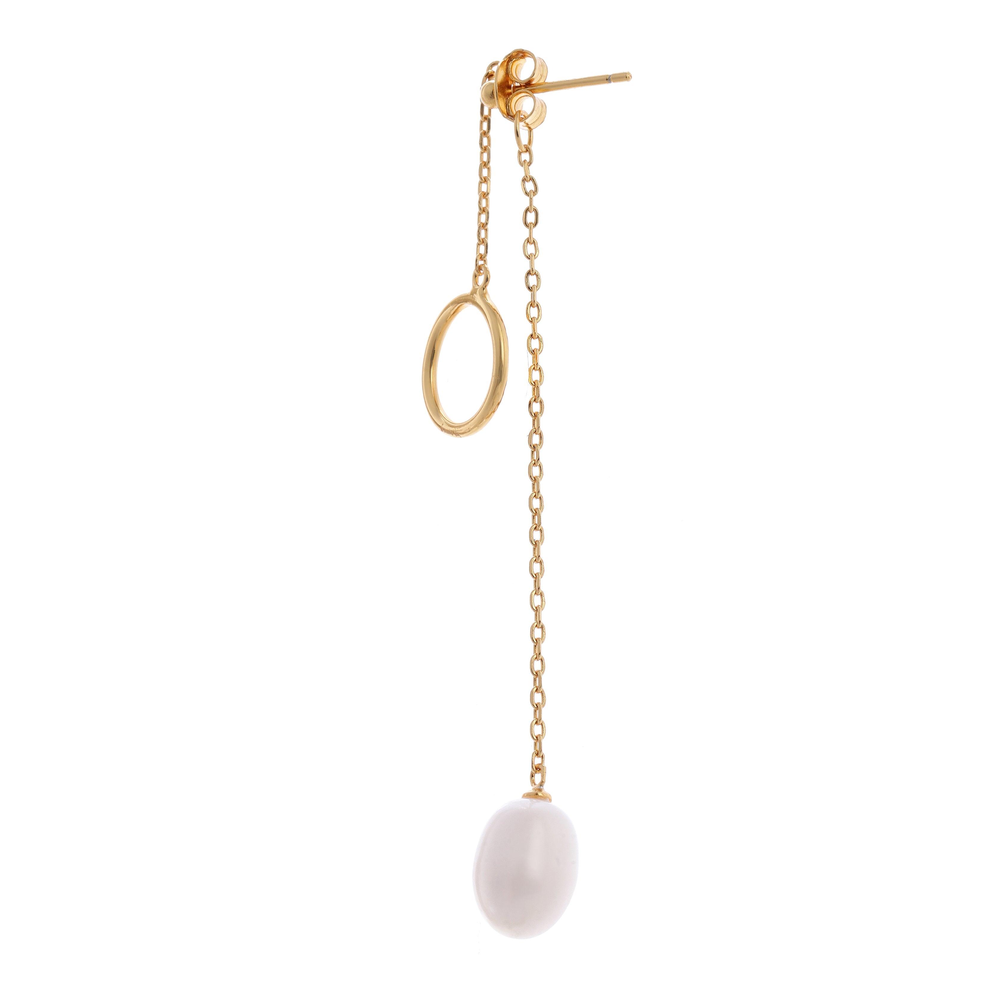 Dainty Circle & Pearl Drop 925 Silver Earrings - Diavo Jewels
