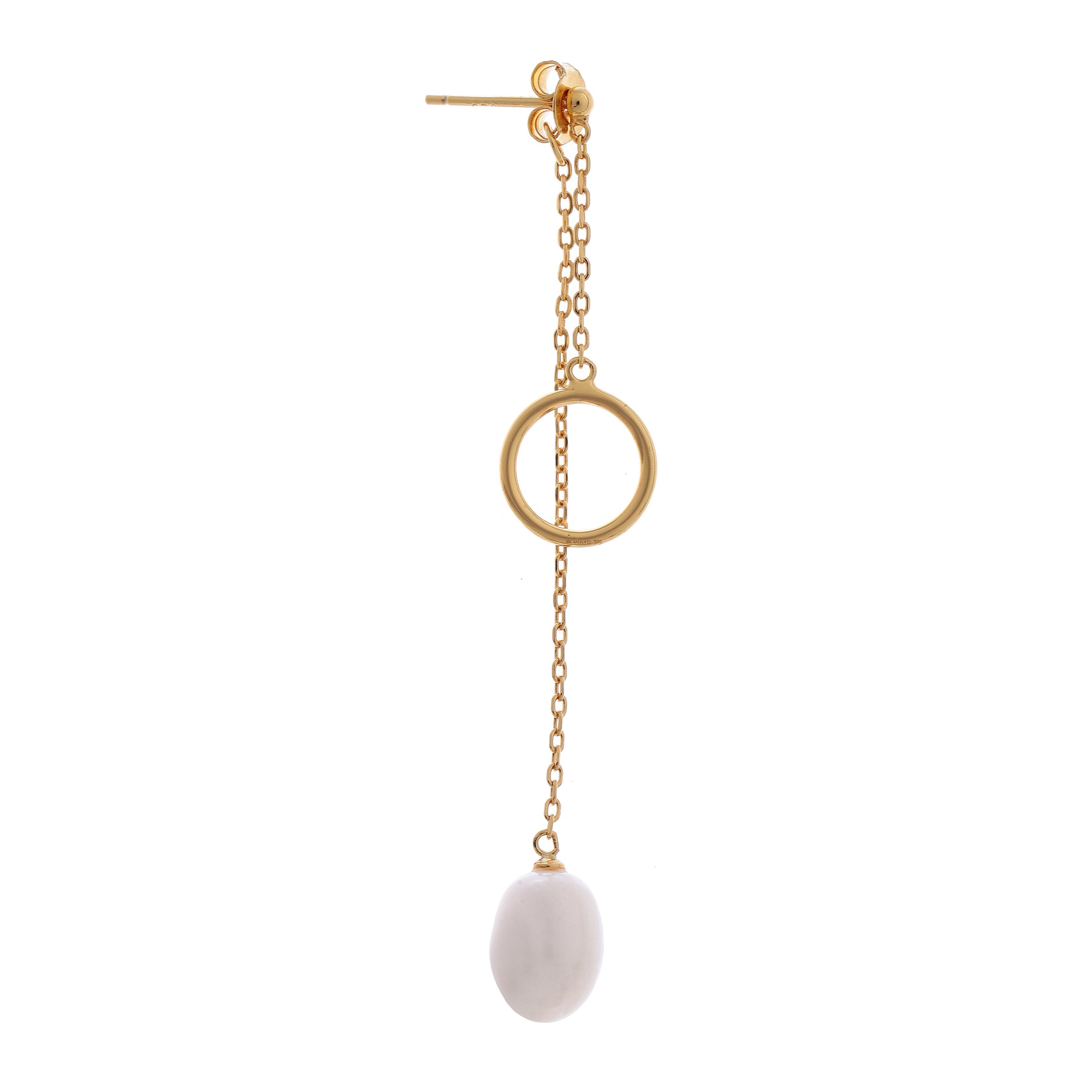 Dainty Circle & Pearl Drop 925 Silver Earrings - Diavo Jewels